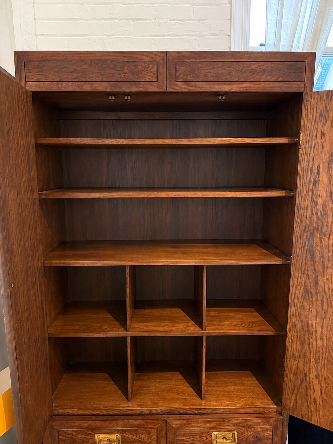 henredon campaign-style oak armoire