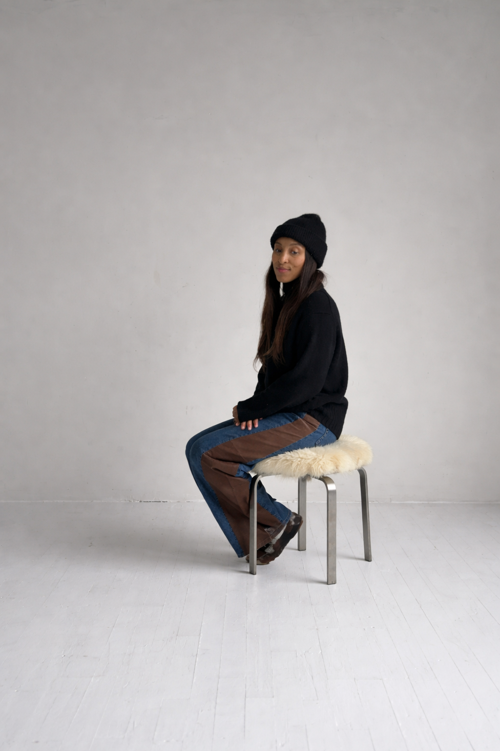 custom lambswool chrome stool