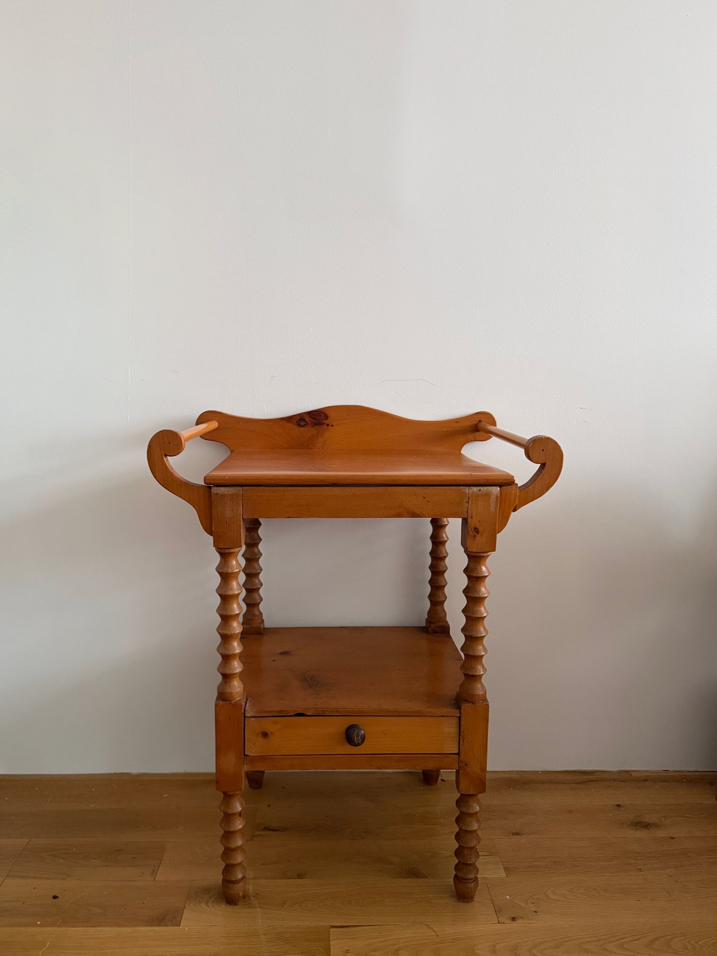 antique pine washstand with spool-turned legs