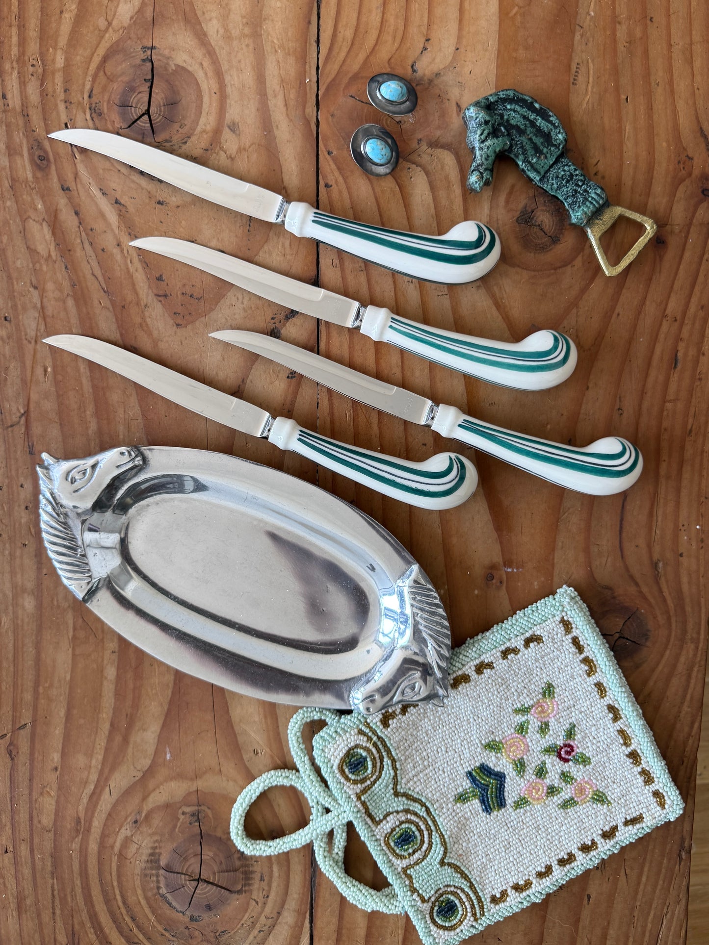 vintage celadon beaded mini bag