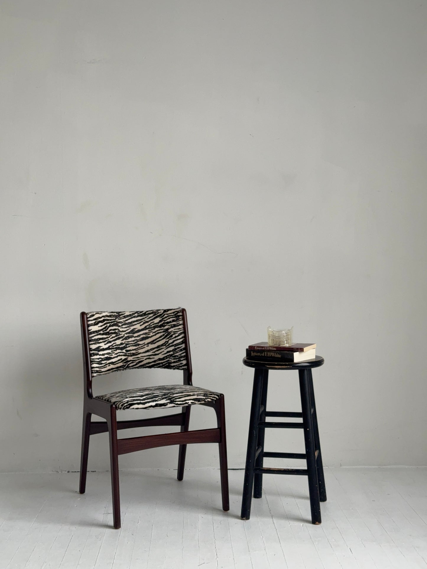 erik buch danish rosewood chairs in custom zebra calf hair, pair