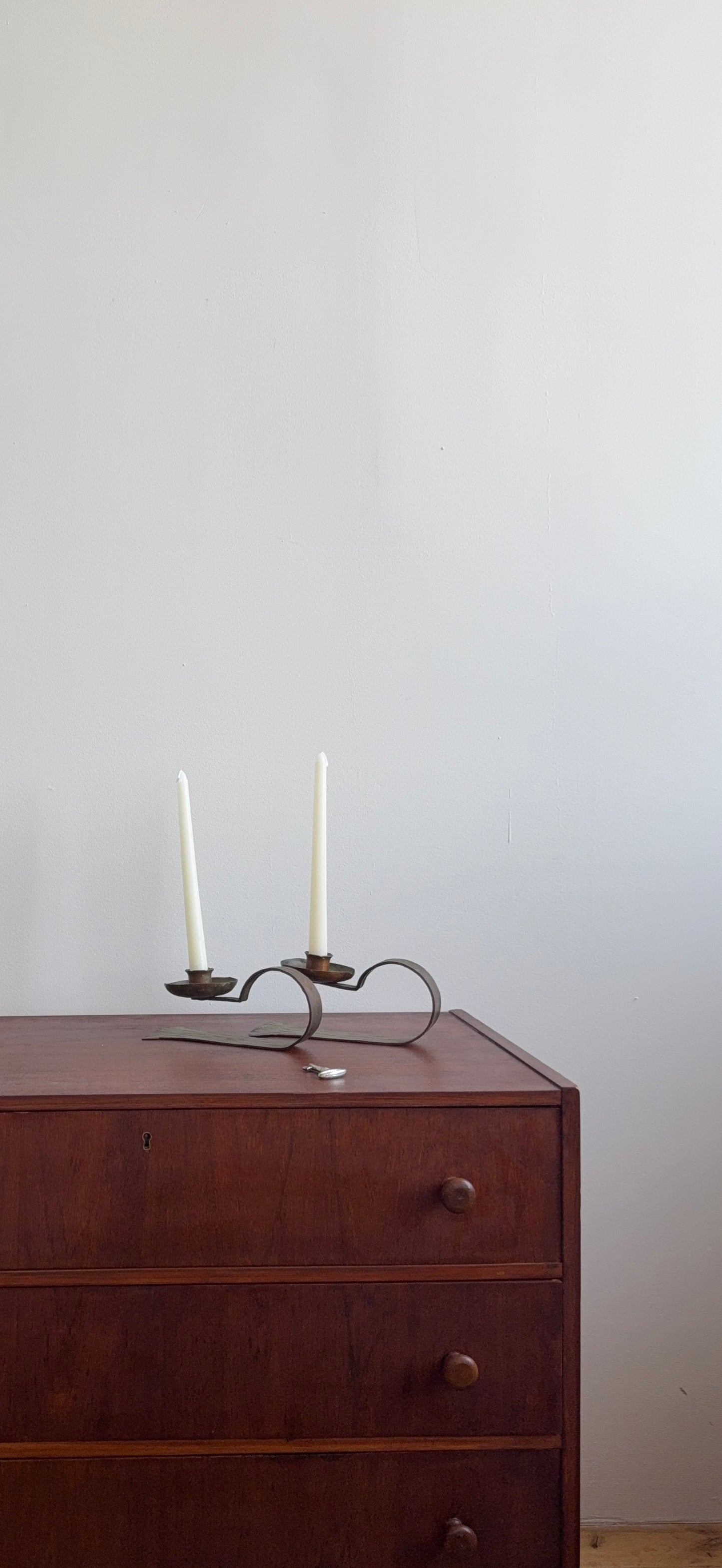 forged iron fish tail candleholders, c. 1950s