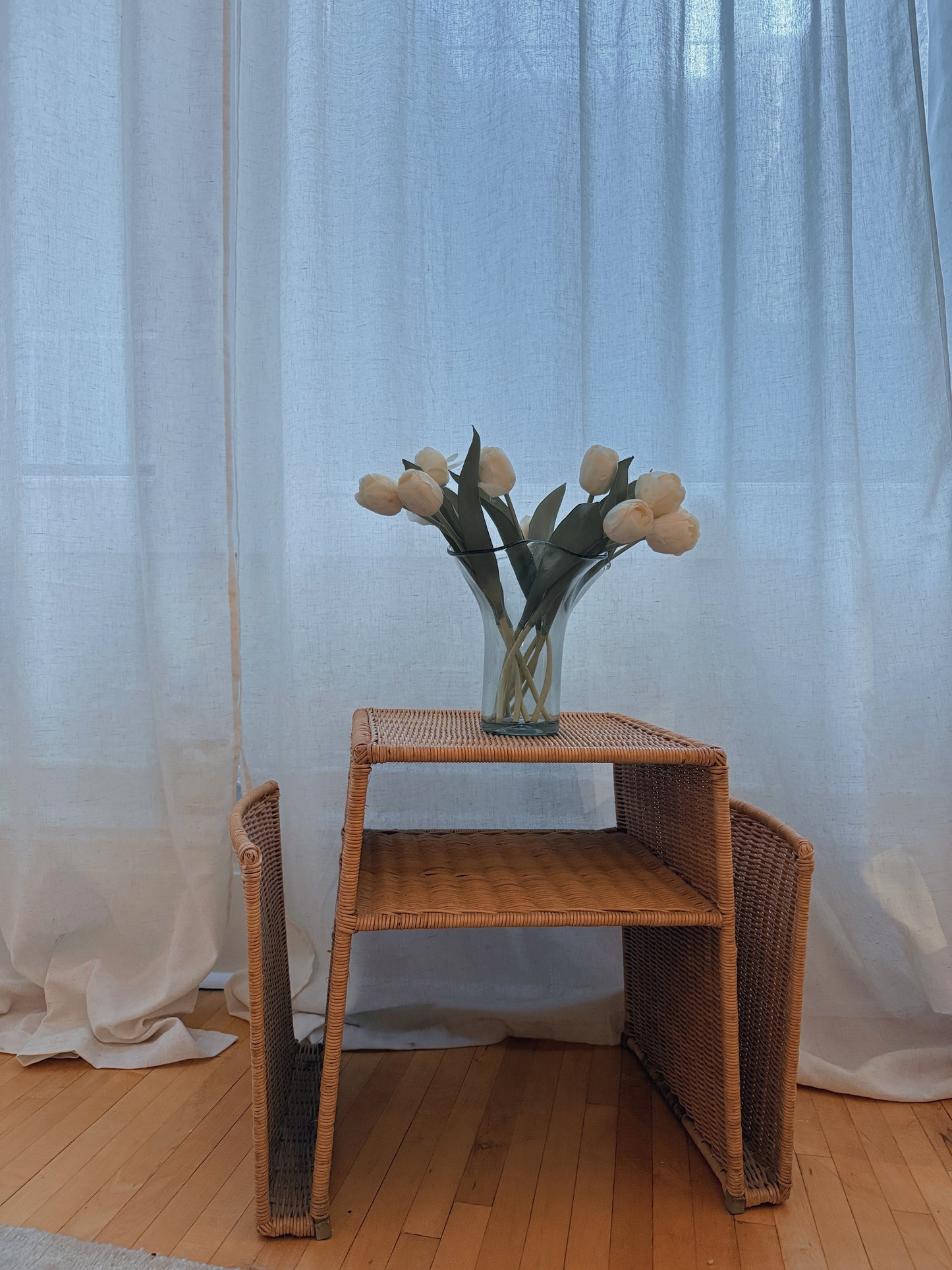 vintage woven rattan side table