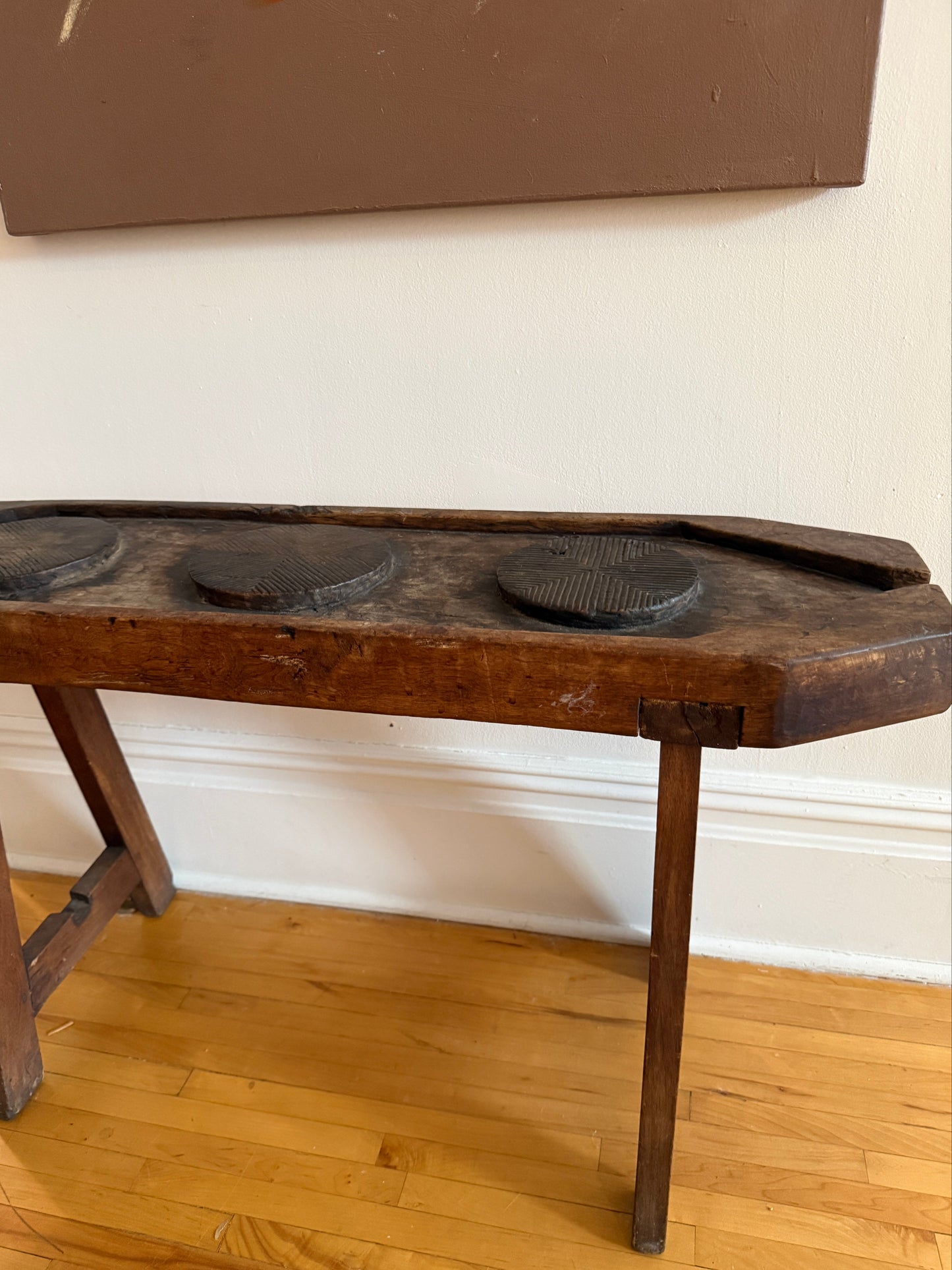 19th century primitive console (cheese press table)