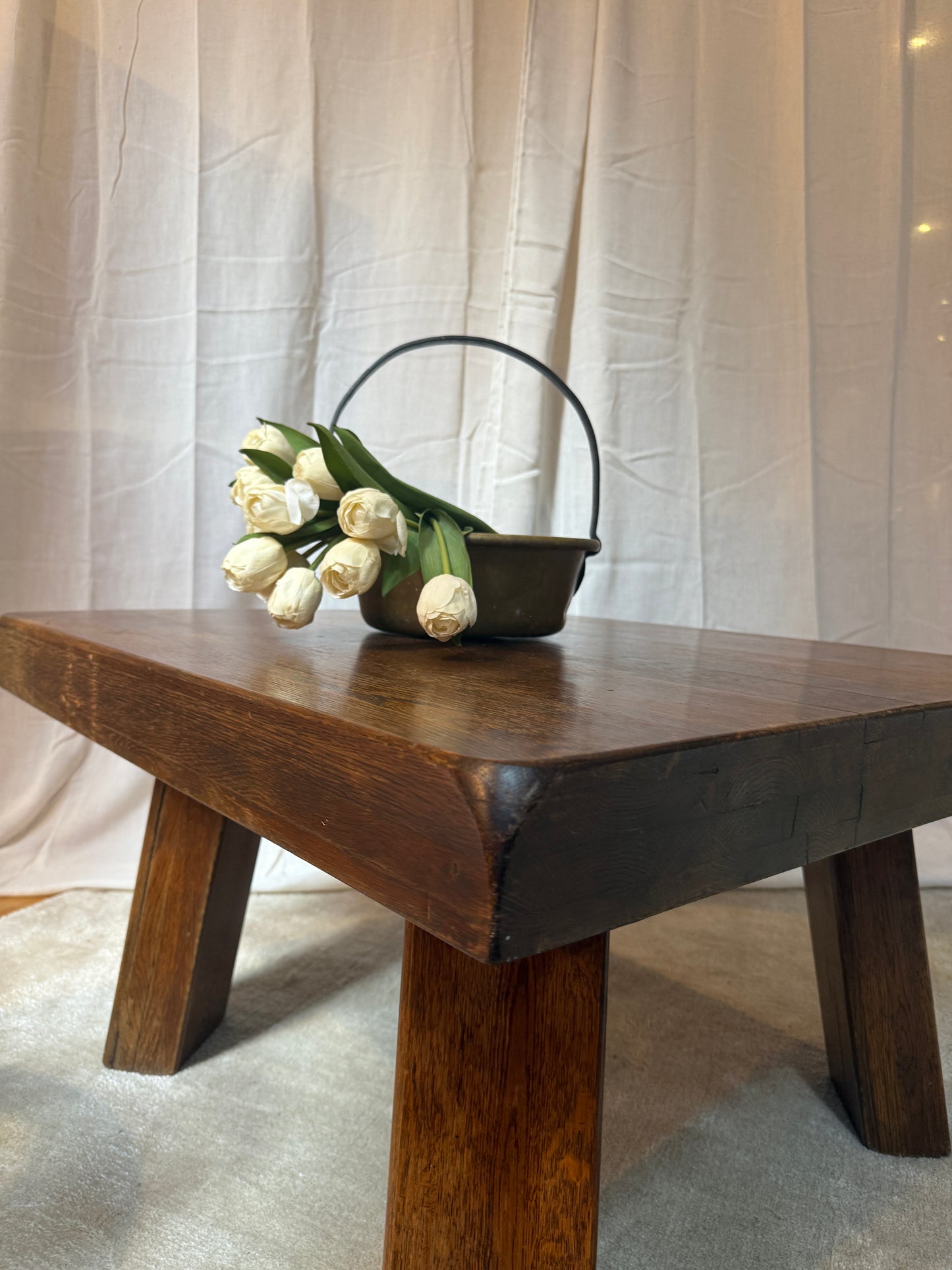 vintage brass bowl with iron handle