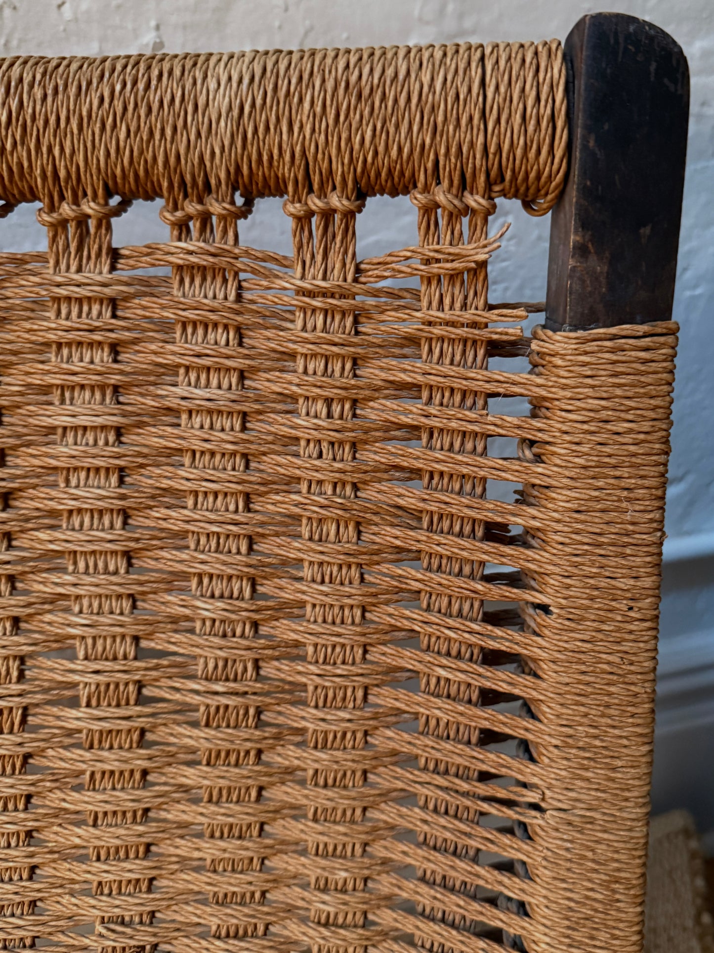 danish modern woven rope folding lounge chair