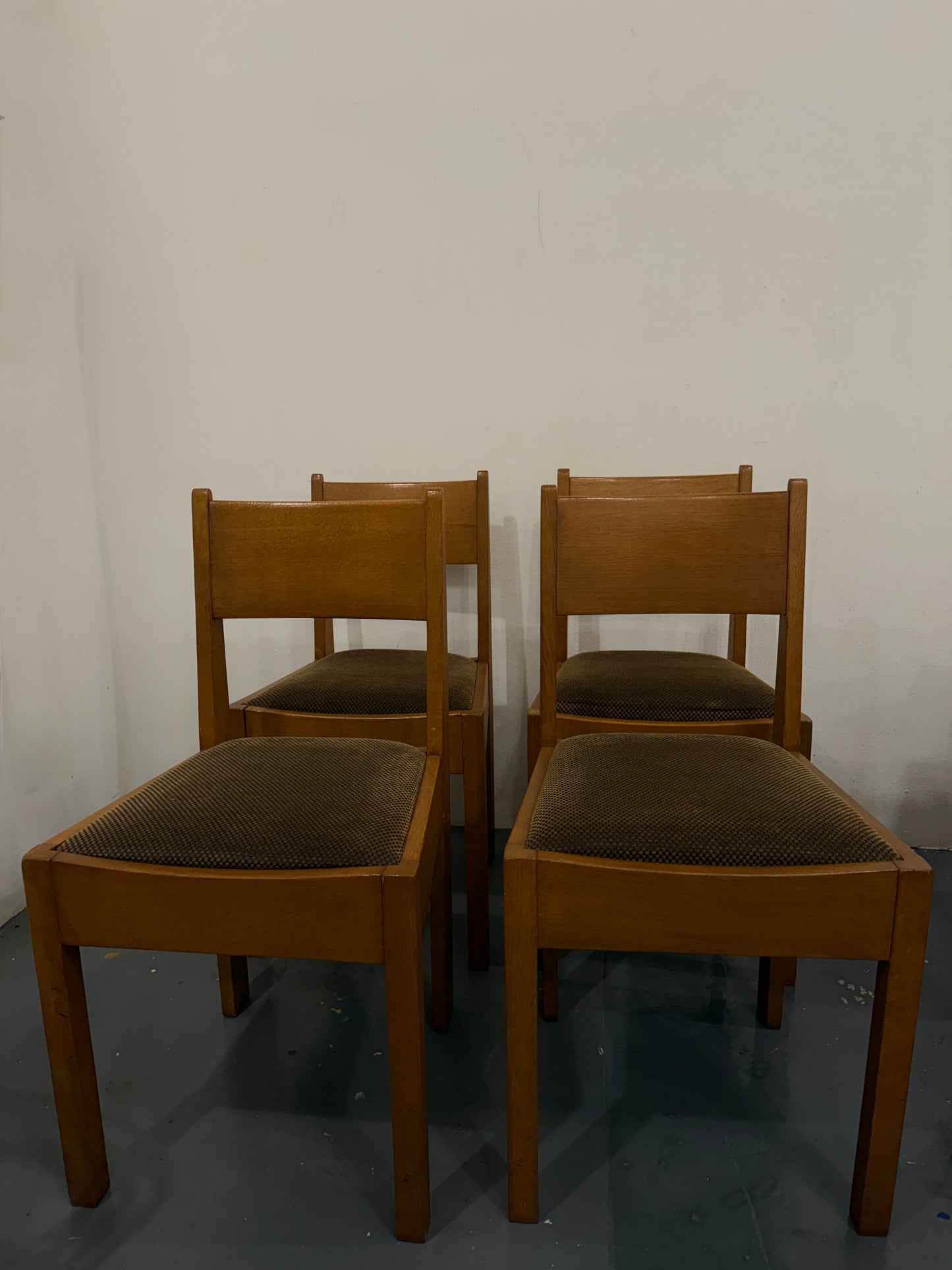 set of 4 dutch art deco oak dining chairs