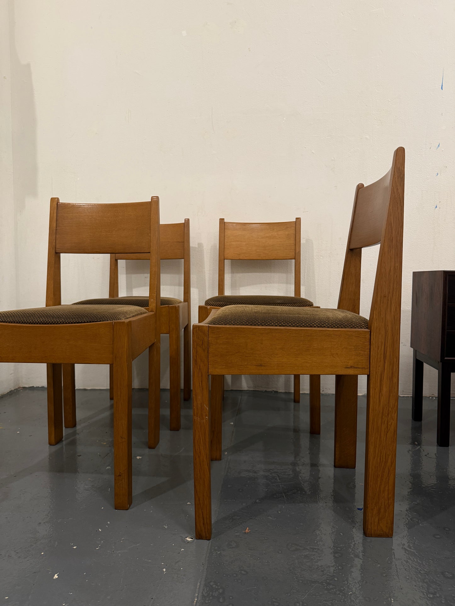 set of 4 dutch art deco oak dining chairs
