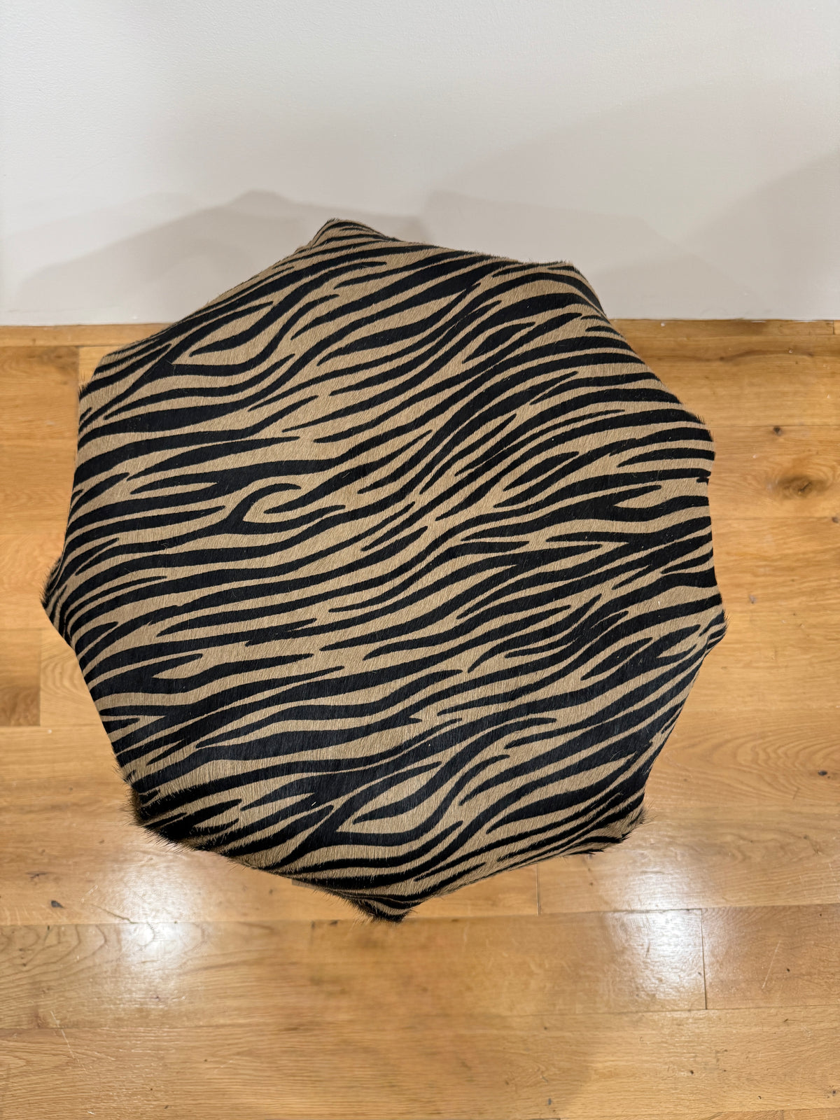 chrome stool in custom tiger calf hair