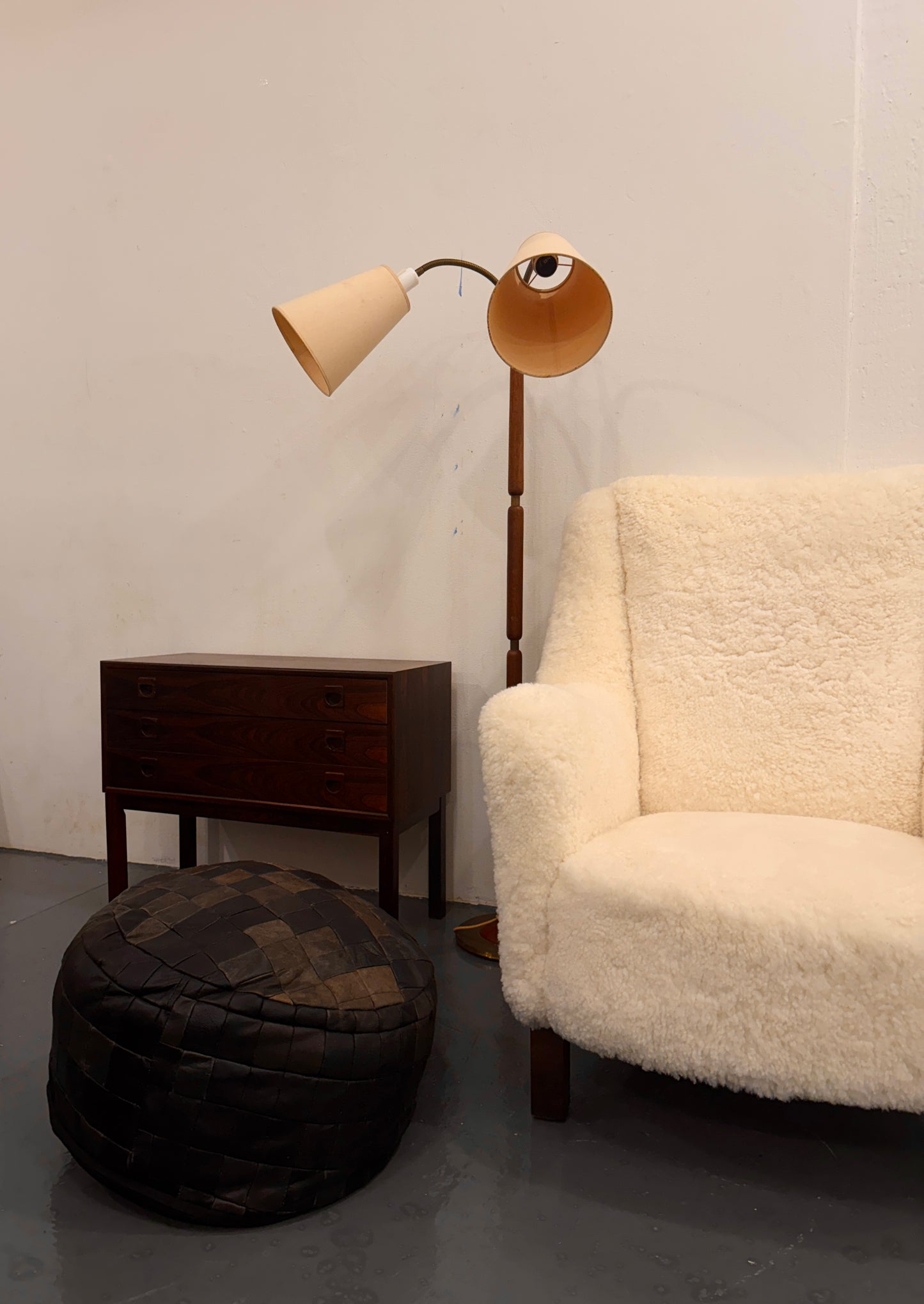 scandinavian woven leather pouf