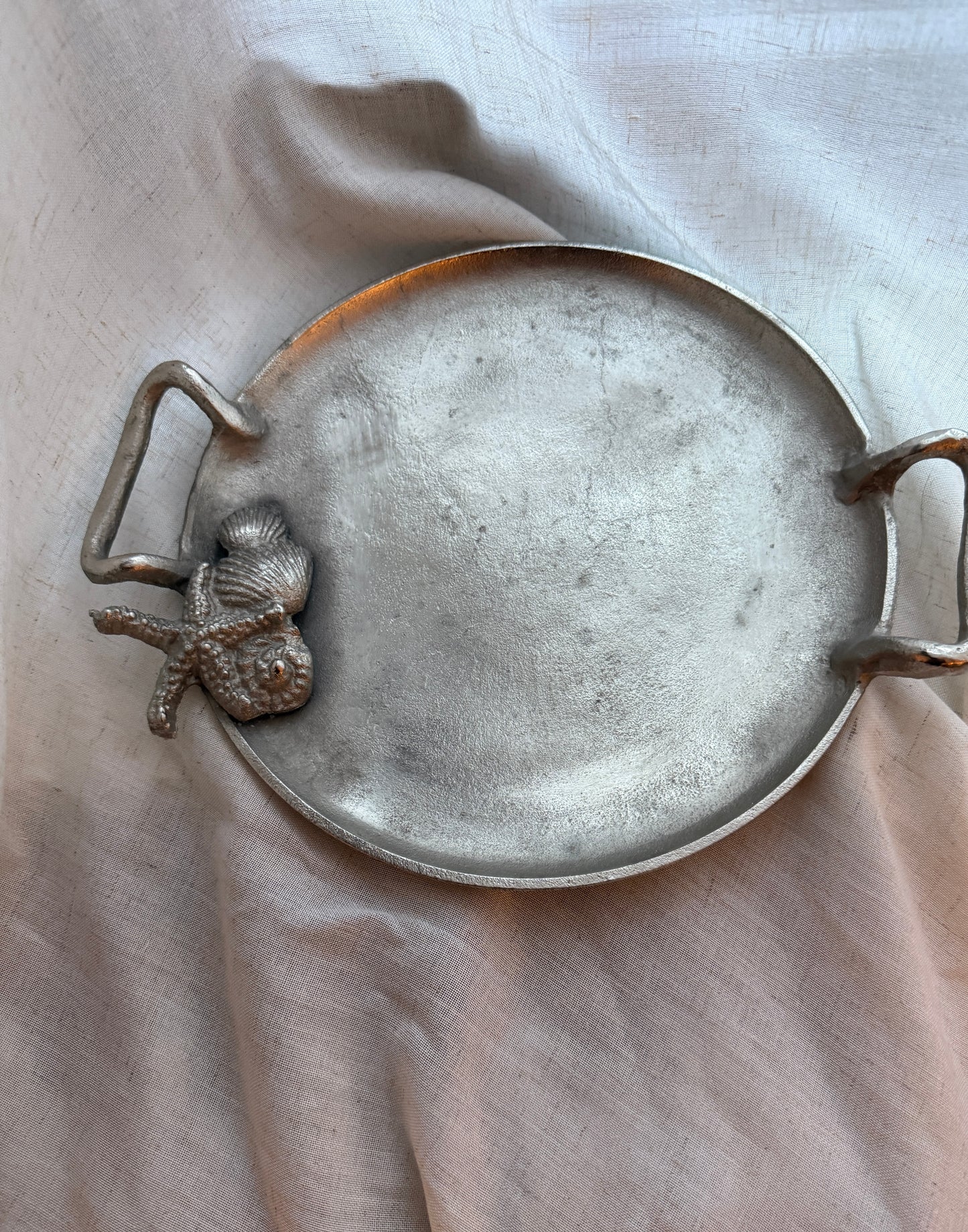 vintage aluminum serving tray with starfish handles