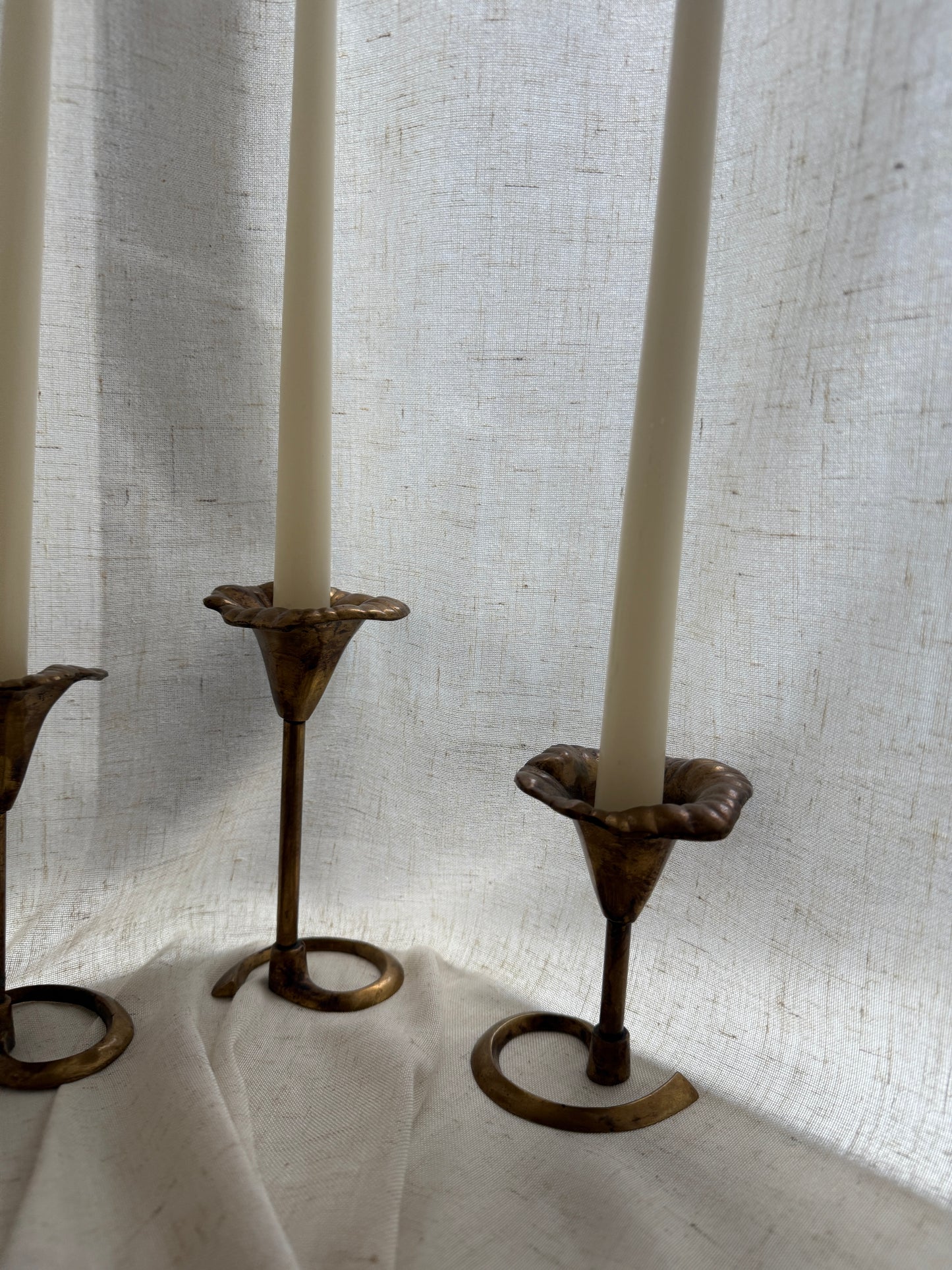 vintage brass flower candle holders – set of 3