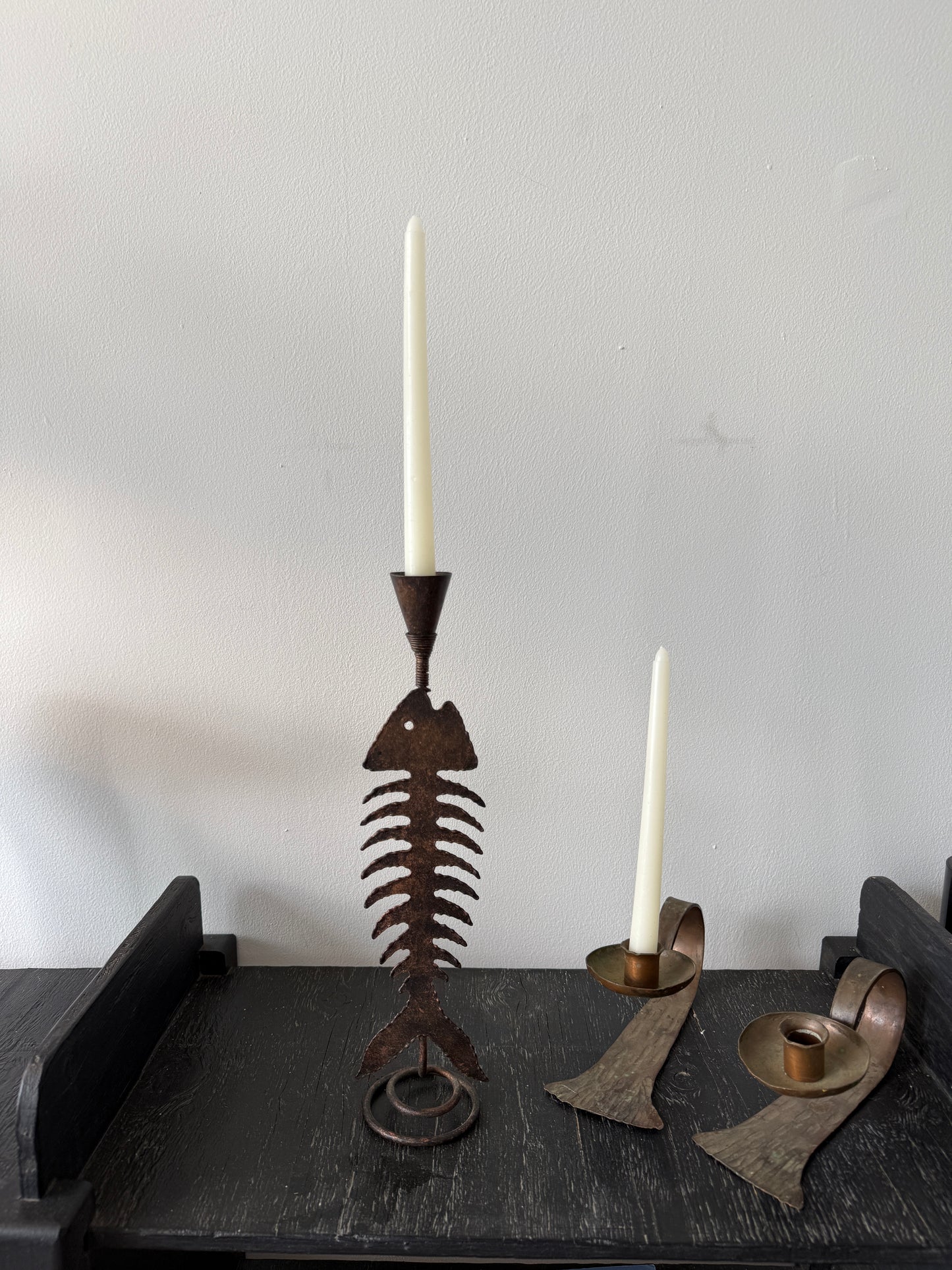 vintage iron fish skeleton candlestick