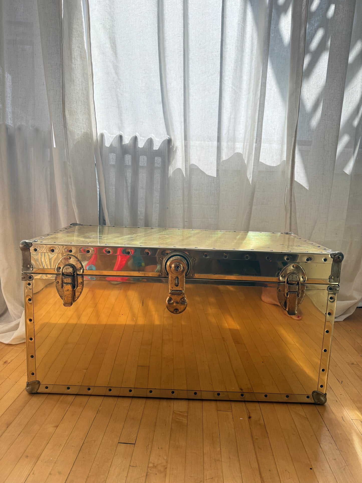 vintage brass trunk coffee table