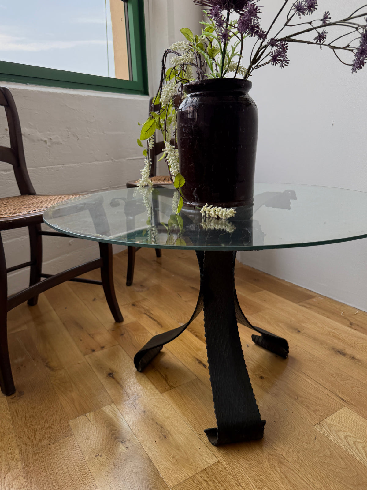 vintage spanish wrought iron and glass occasional table