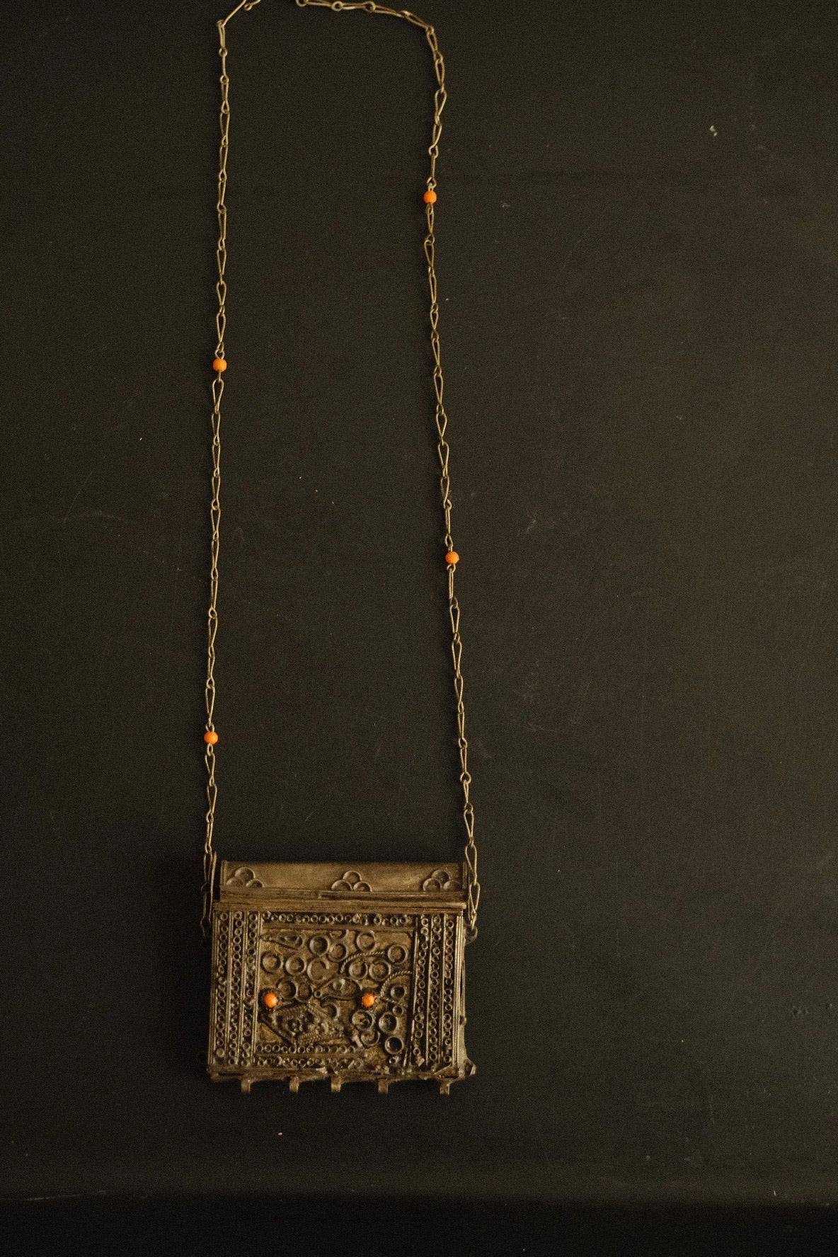 vintage metal pendant pouch with chain