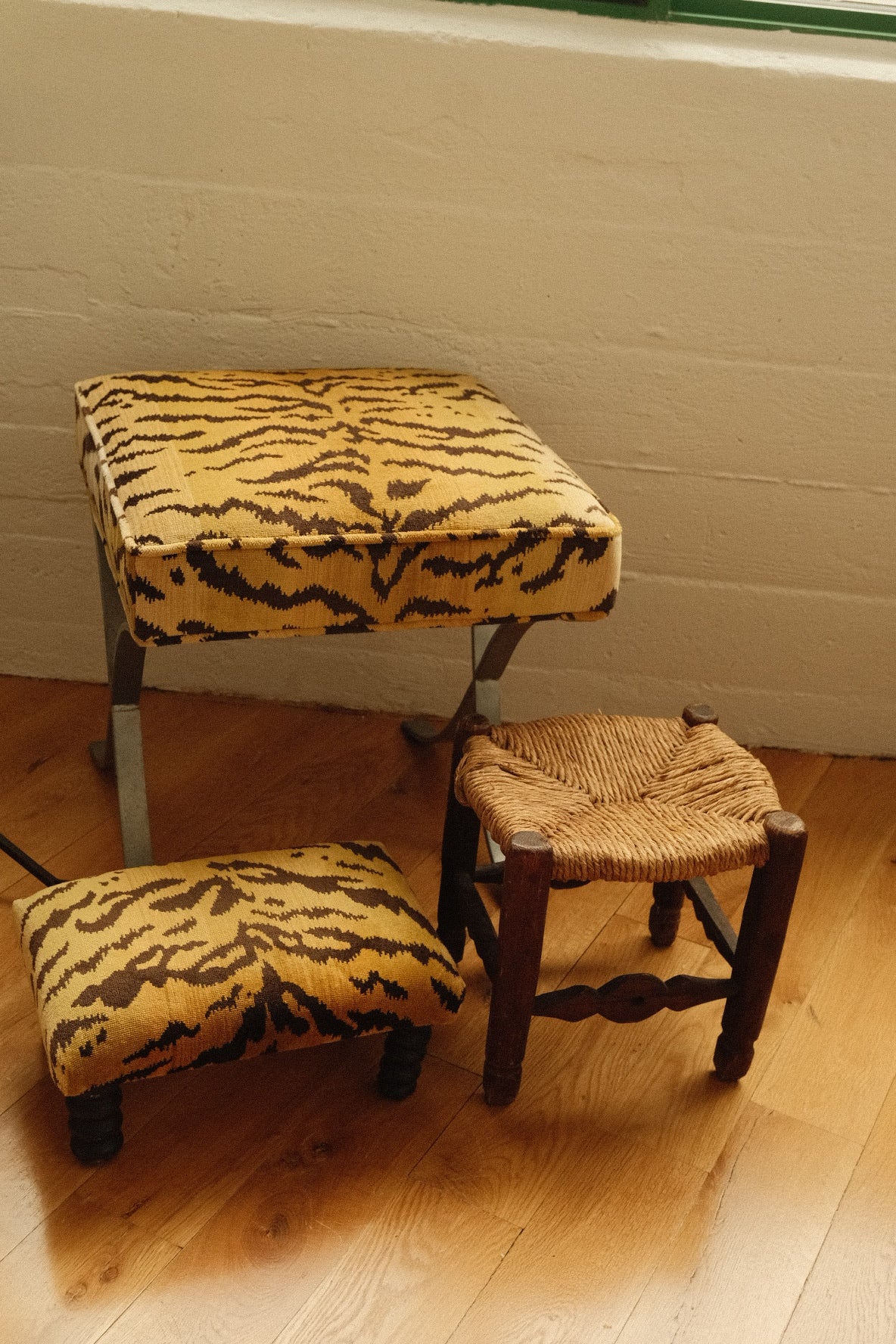 vintage french rush seat stool