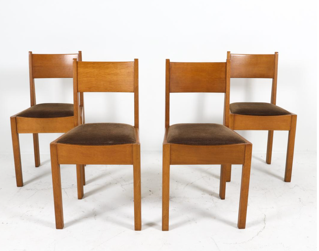 set of 4 dutch art deco oak dining chairs