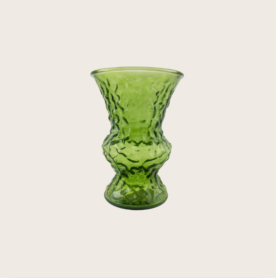 vintage hand-blown green sculptural glass vase