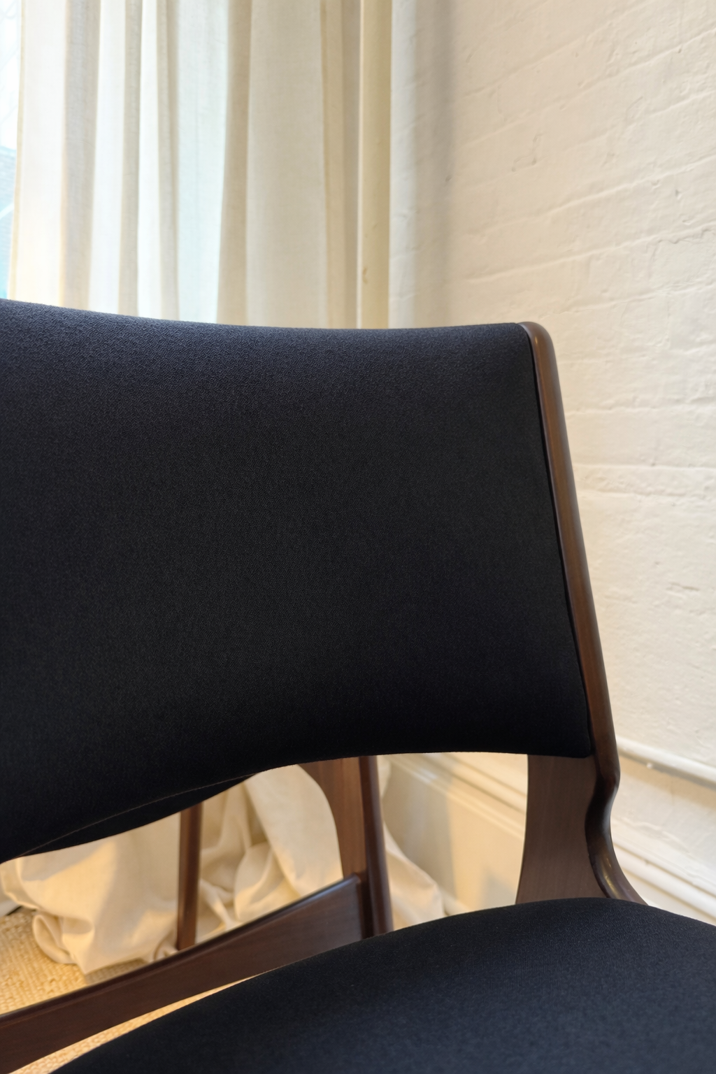 erik buch rosewood dining chairs in custom chocolate wool, pair