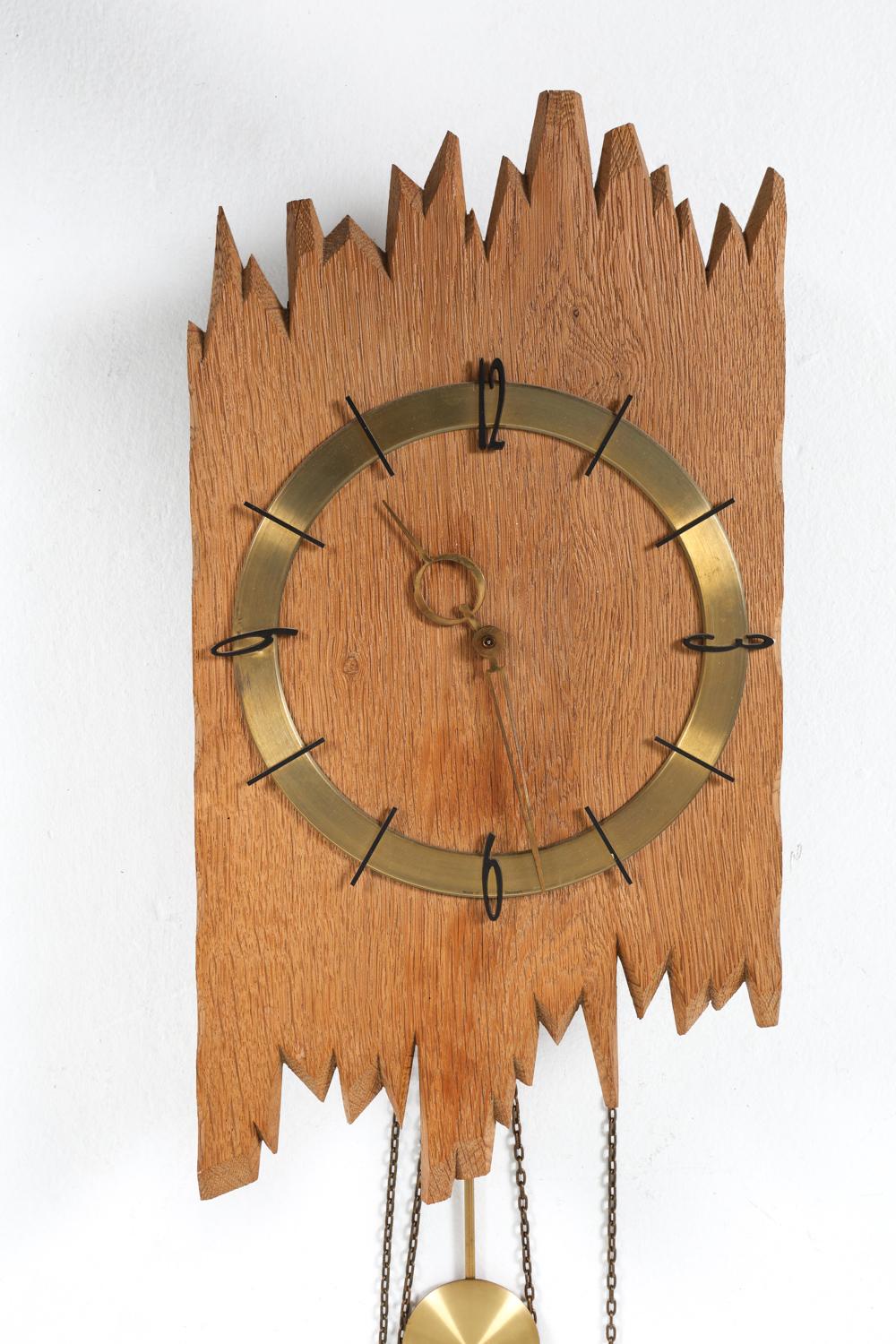 german oak & brass wall clock