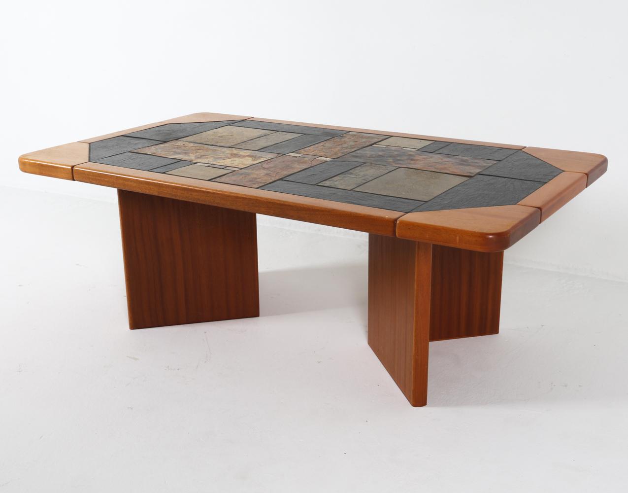 danish teak & stone coffee table