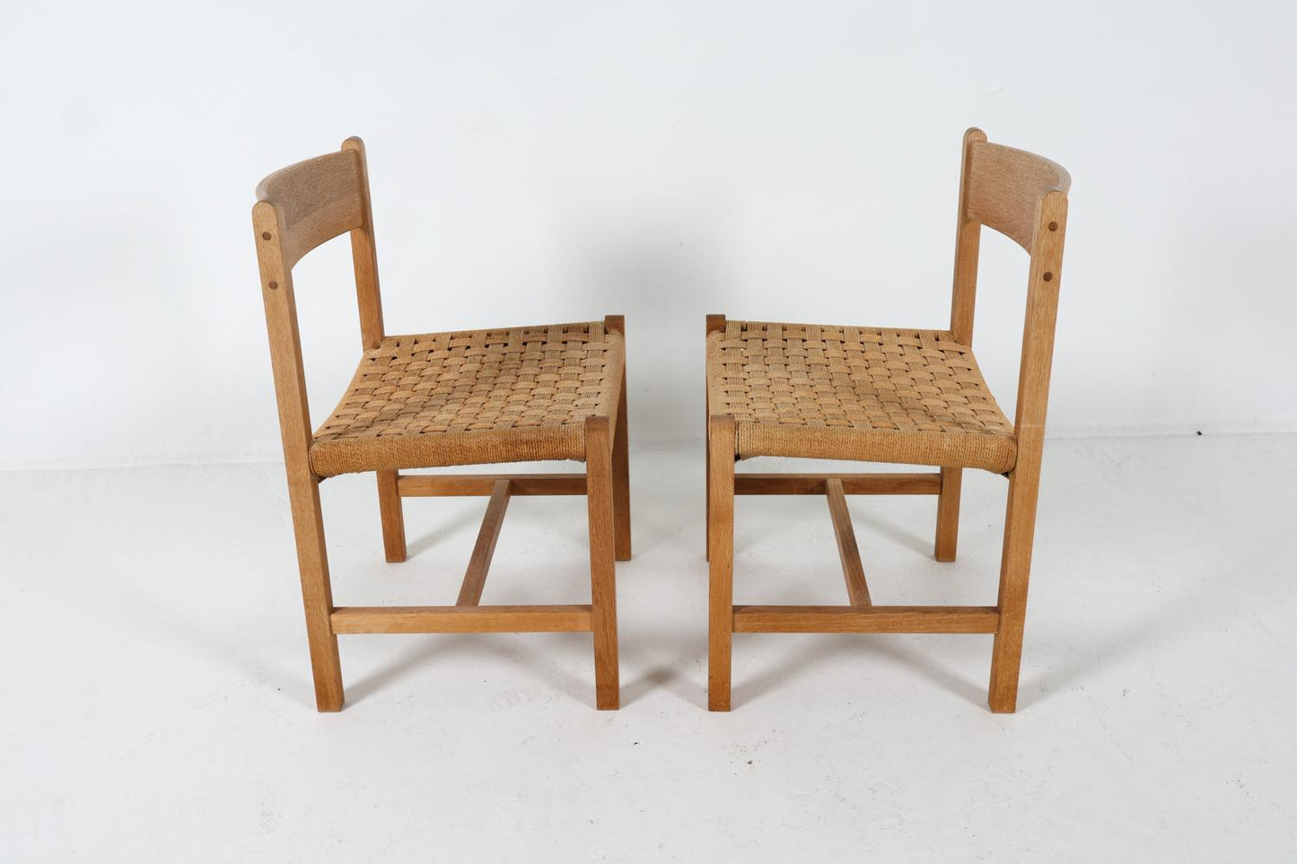 set of 4 danish oak & cord dining chairs