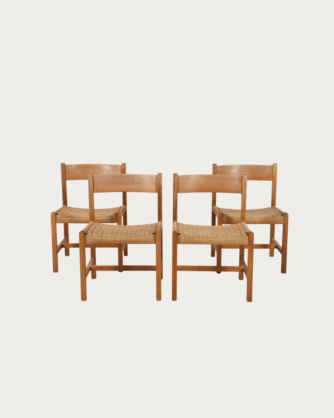 set of 4 danish oak & cord dining chairs