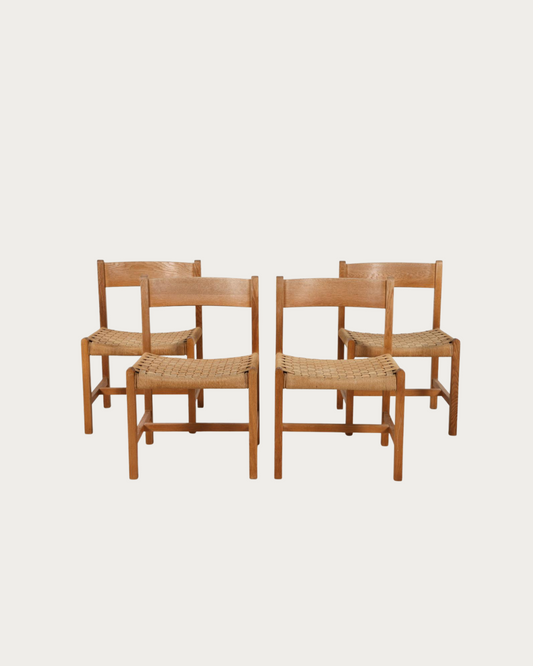 set of 4 danish oak & cord dining chairs
