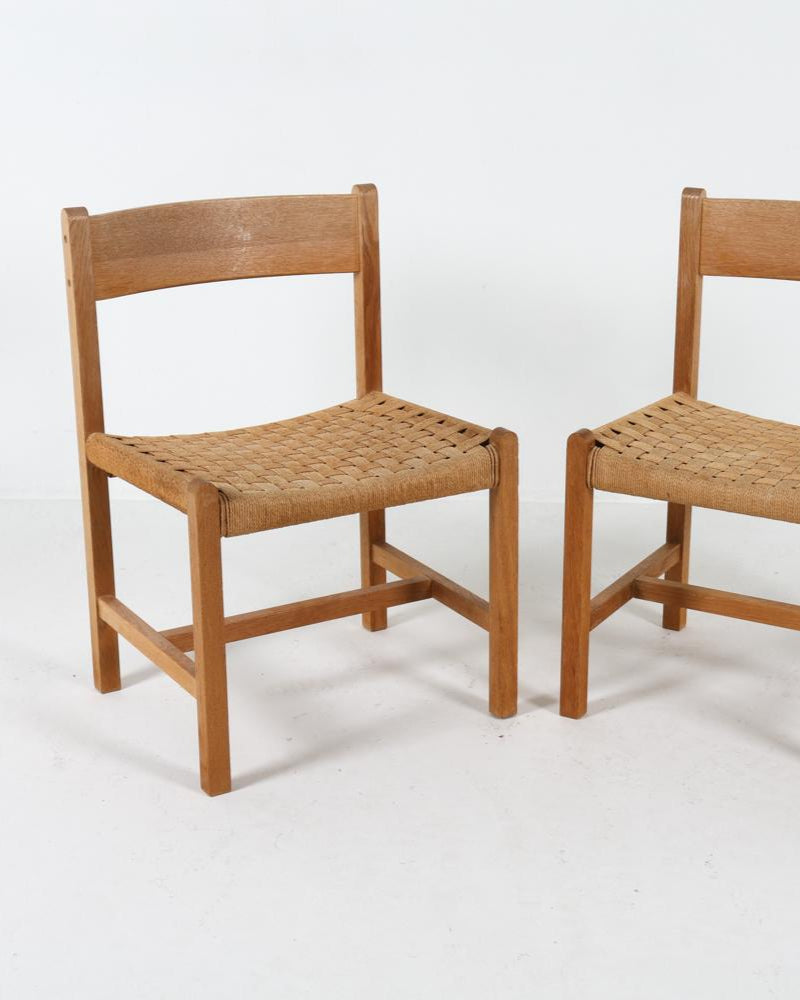 set of 4 danish oak & cord dining chairs