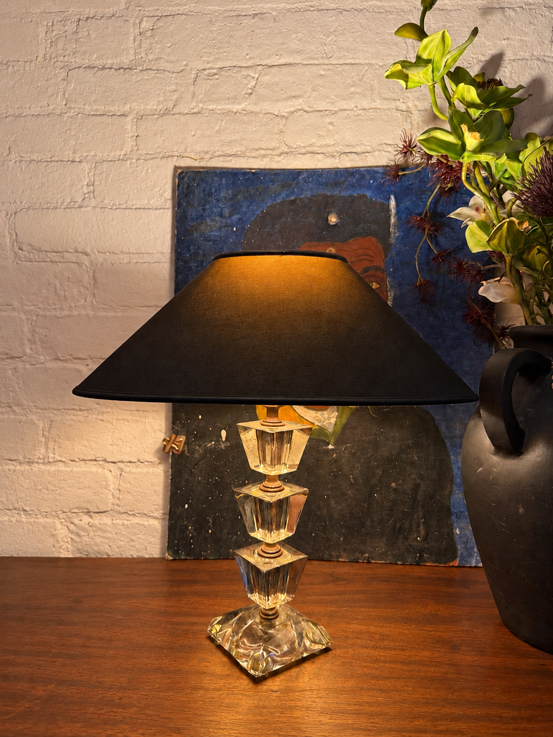 rent: vintage stacked crystal table lamp