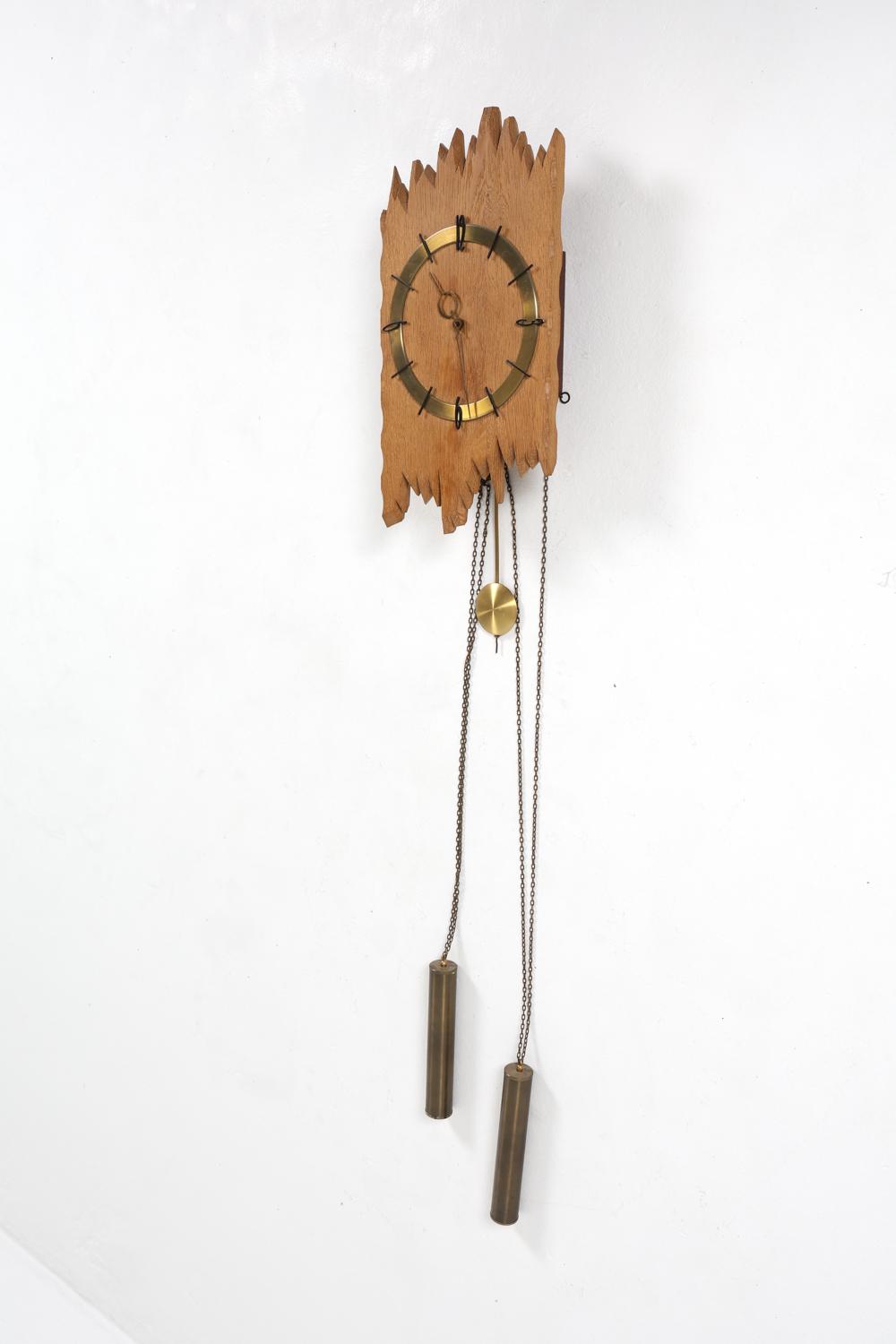 german oak & brass wall clock