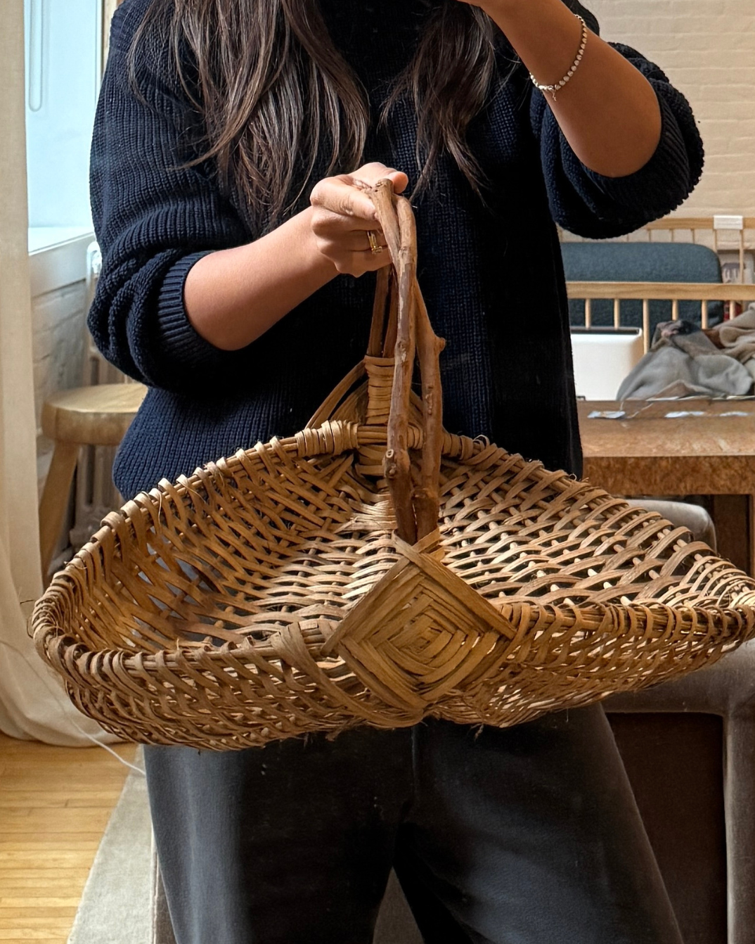 oversized handwoven handled basket