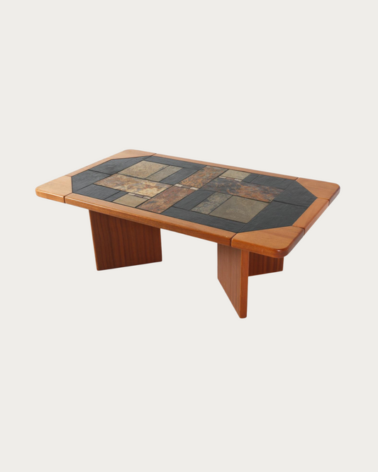 danish teak & stone coffee table