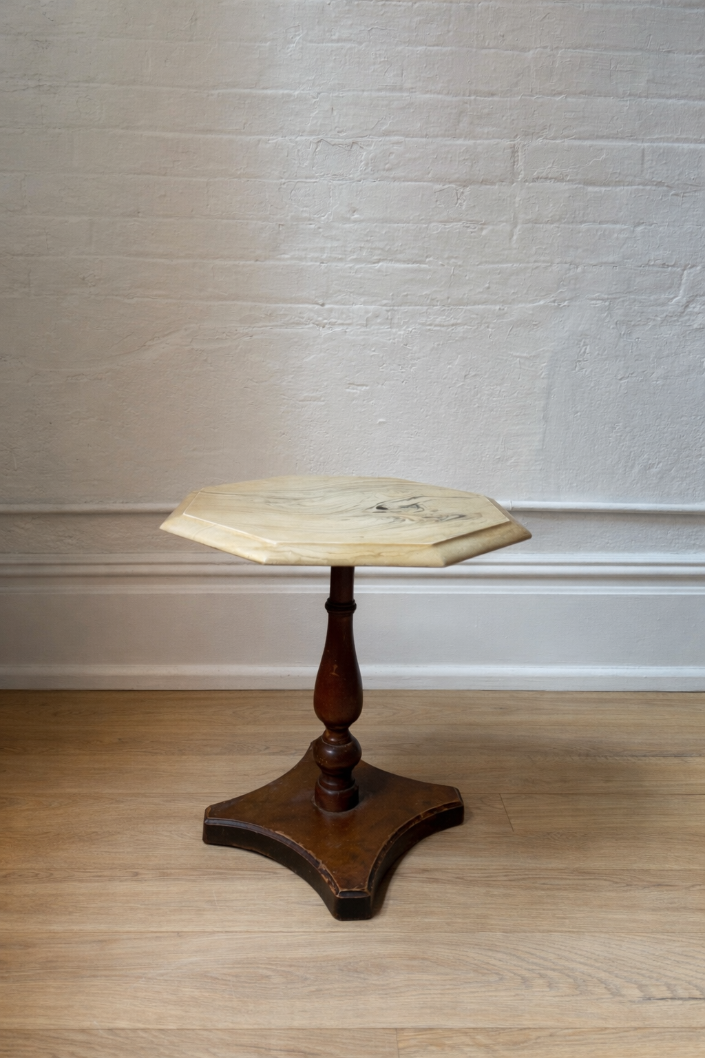 petite mid-century pedestal table with hexagonal stone to