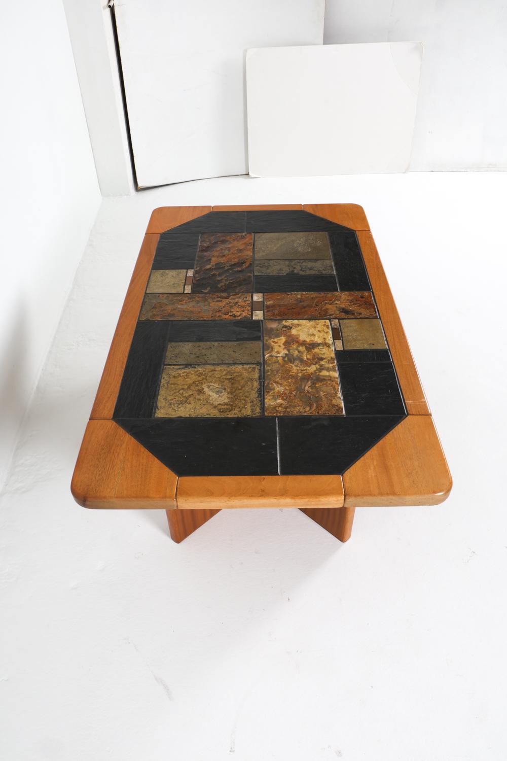 danish teak & stone coffee table