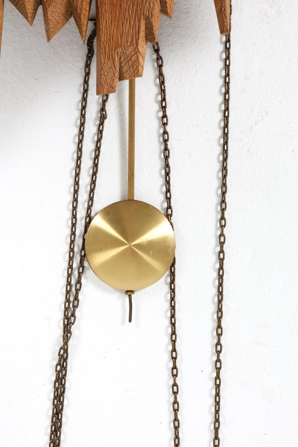 german oak & brass wall clock