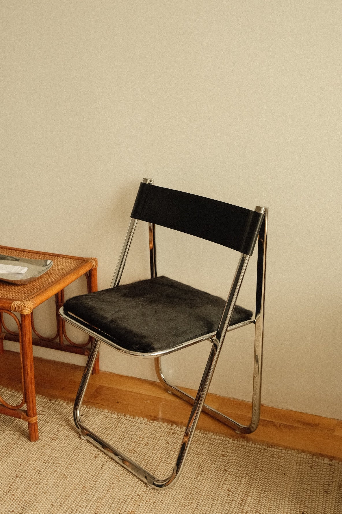 arrben italian folding chairs in custom black calf hair, pair
