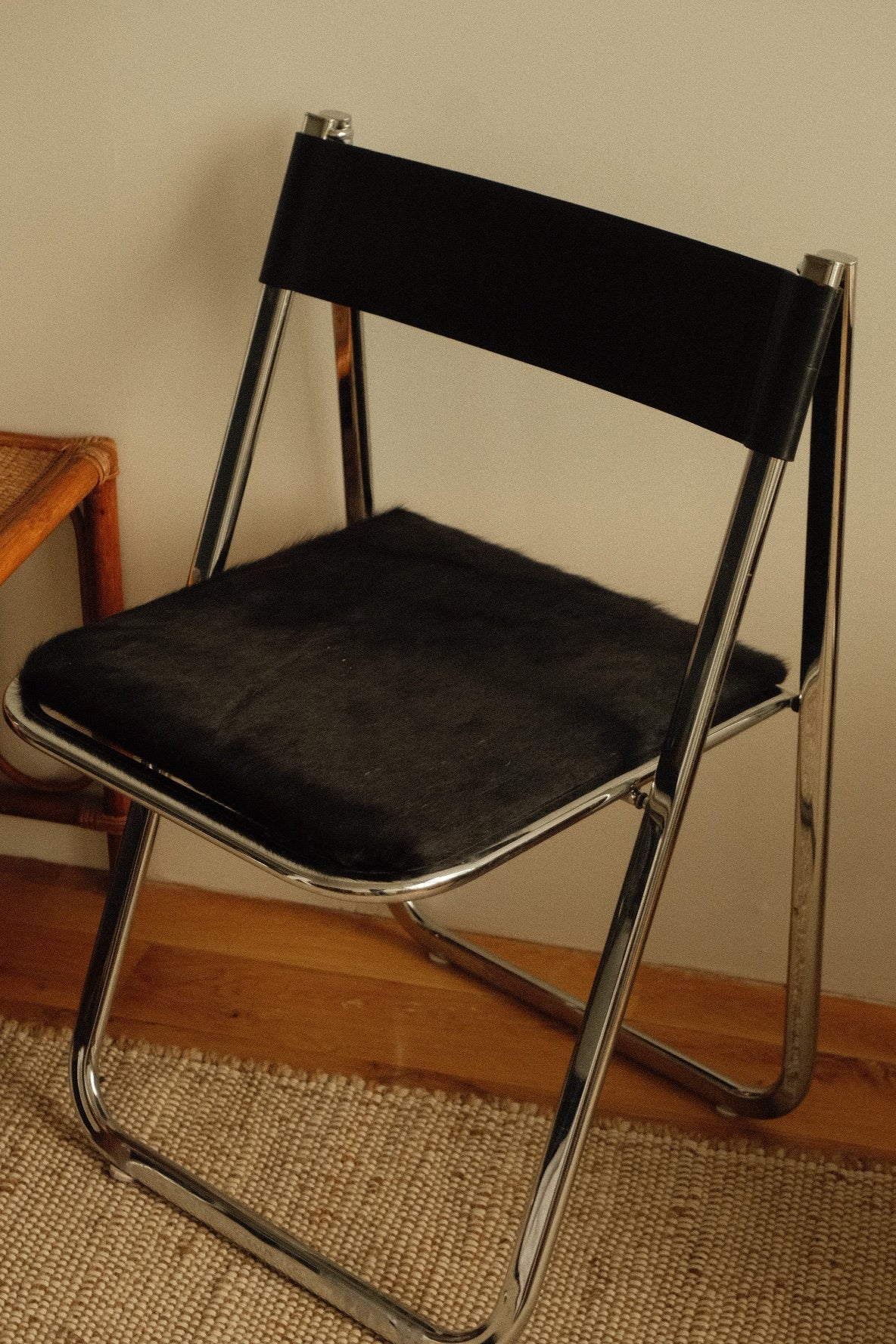 arrben italian folding chairs in custom black calf hair, pair