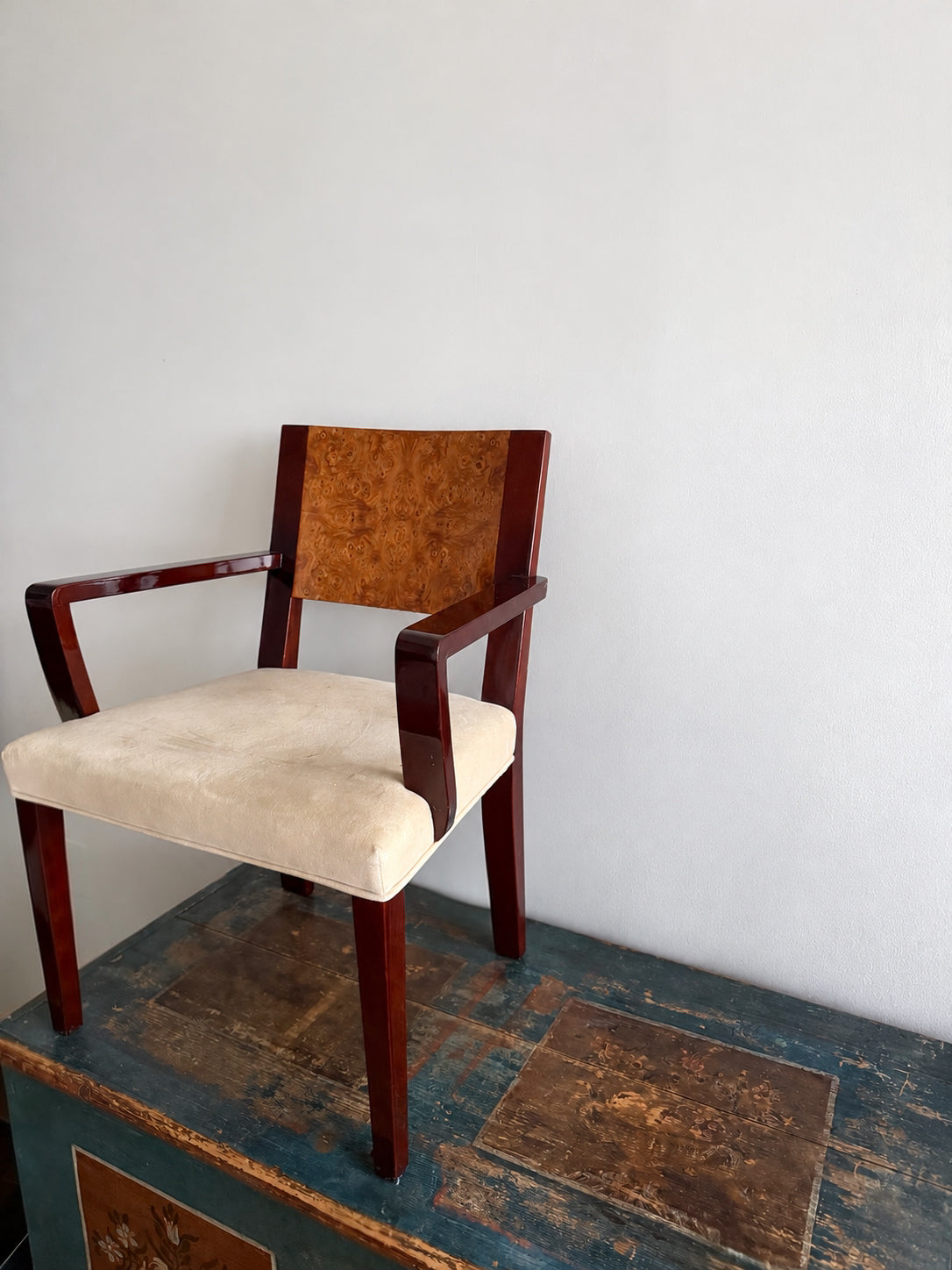 burl & mahogany art deco style armchair
