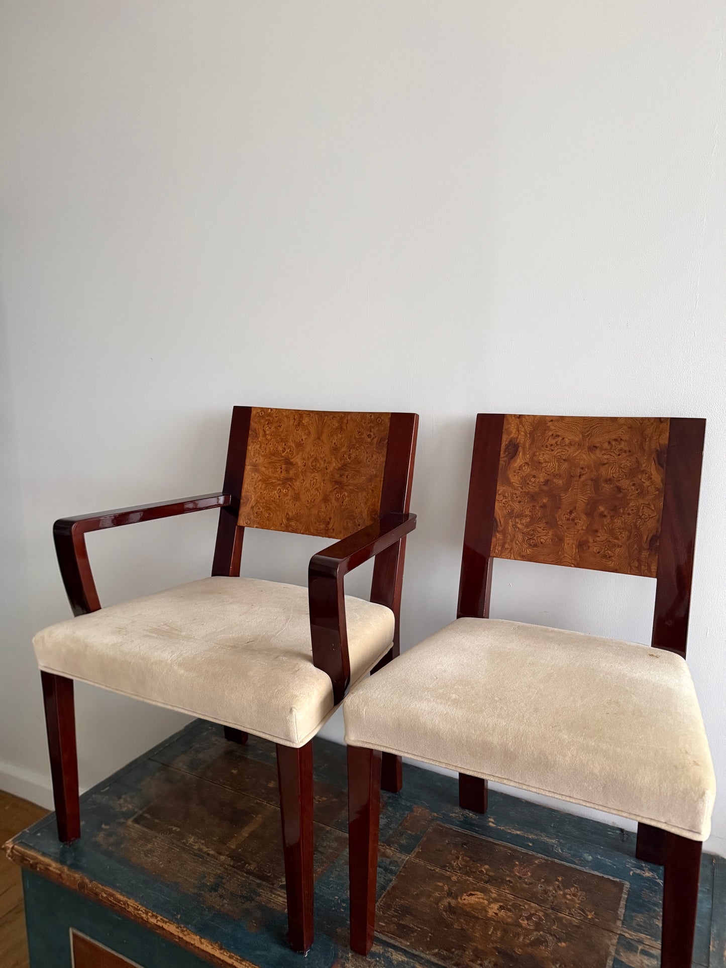 burl & mahogany art deco style armchair