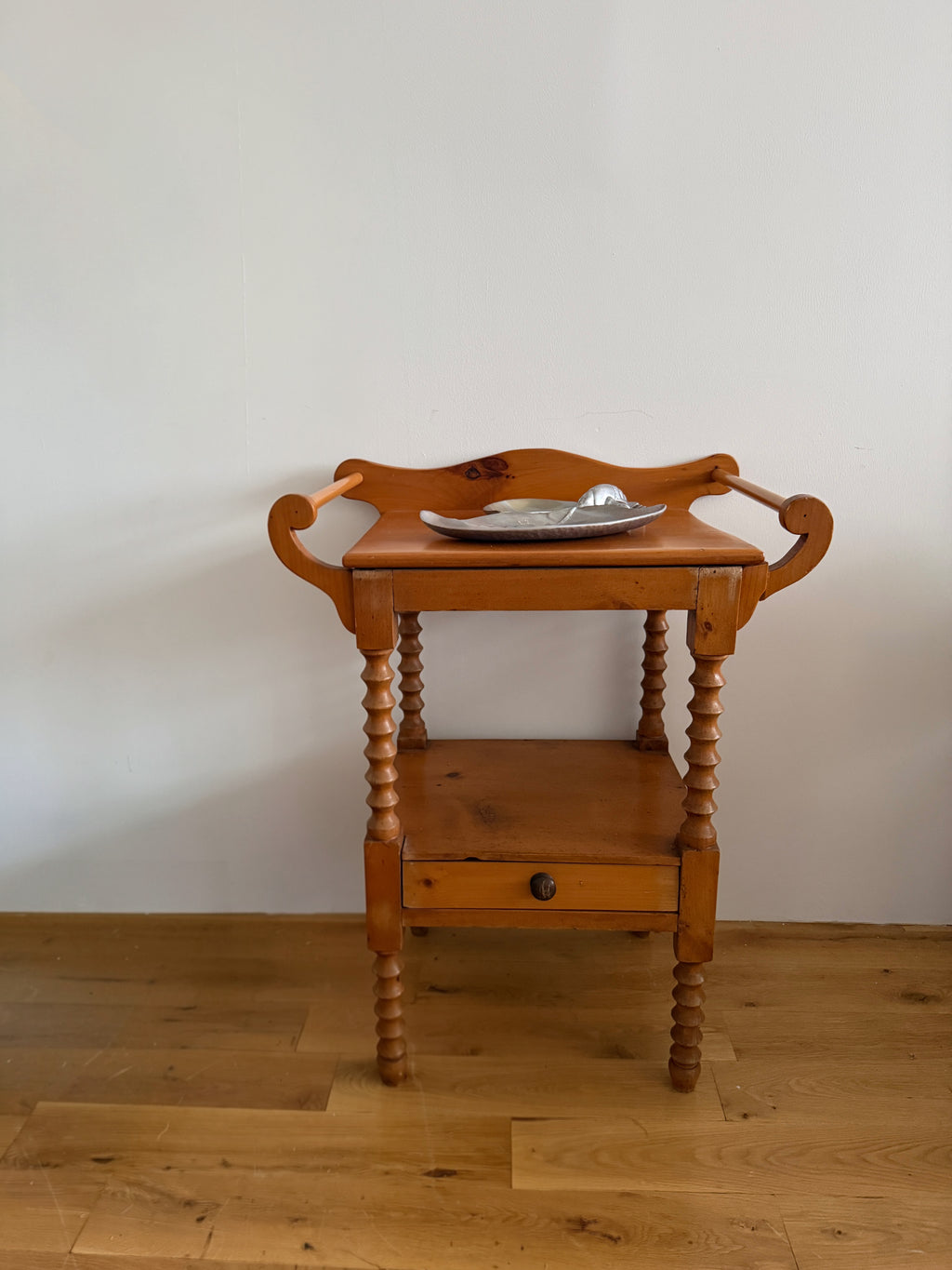 antique pine washstand with spool-turned legs