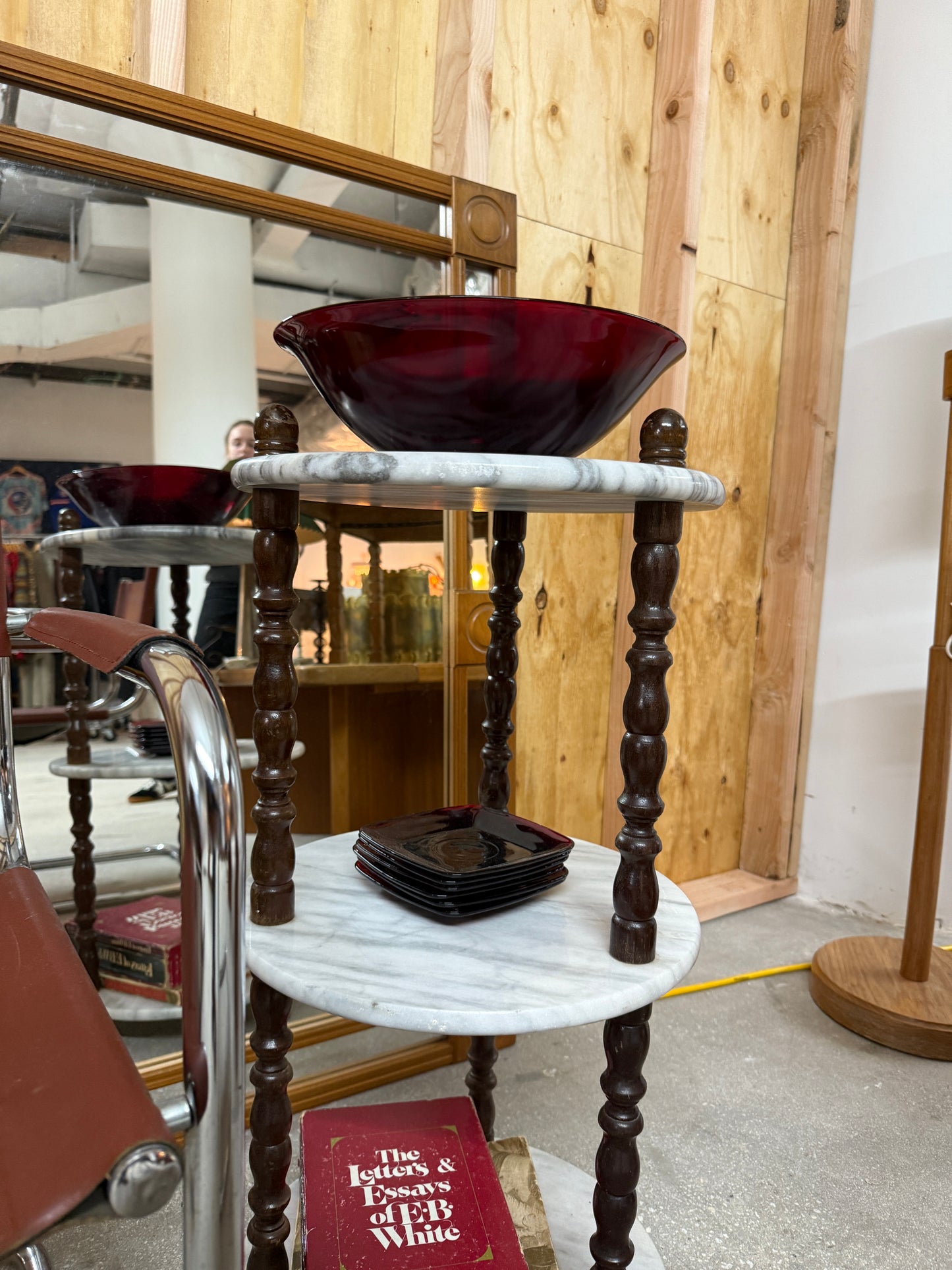 vintage hand-blown garnet glass bowl & plate set