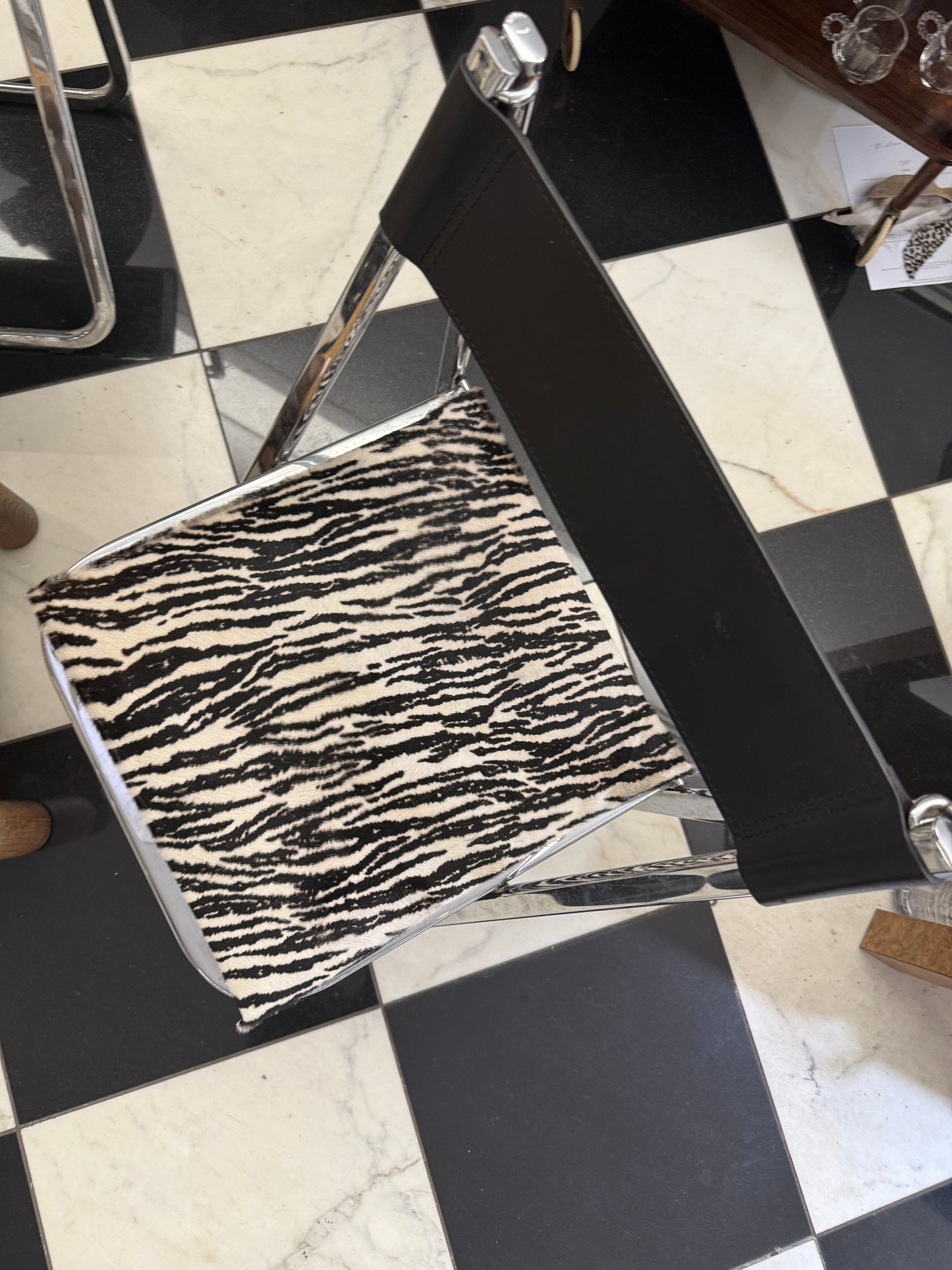 pair of chrome folding chairs by arrben, 1970s in zebra calf hair