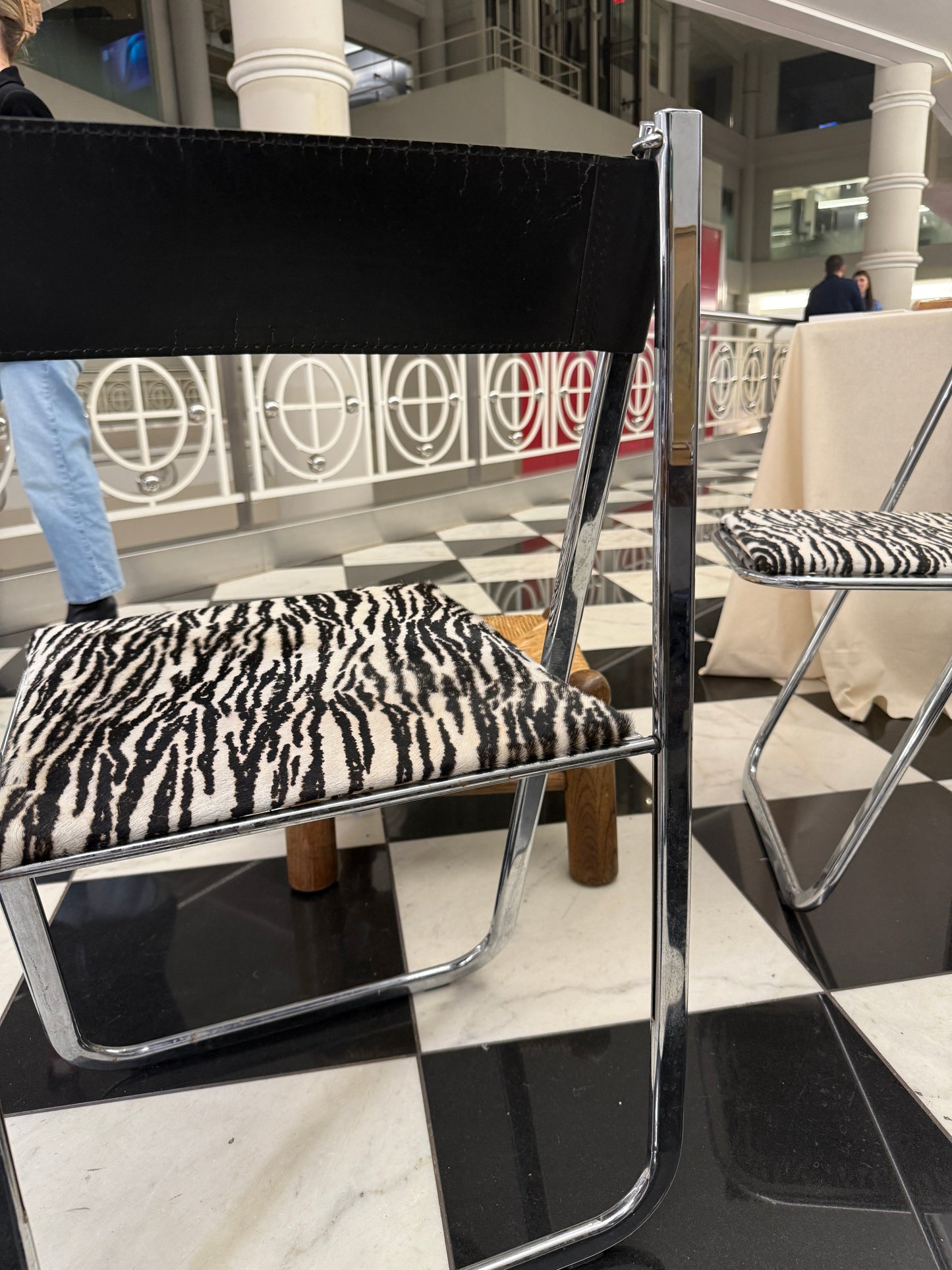 pair of chrome folding chairs by arrben, 1970s in zebra calf hair
