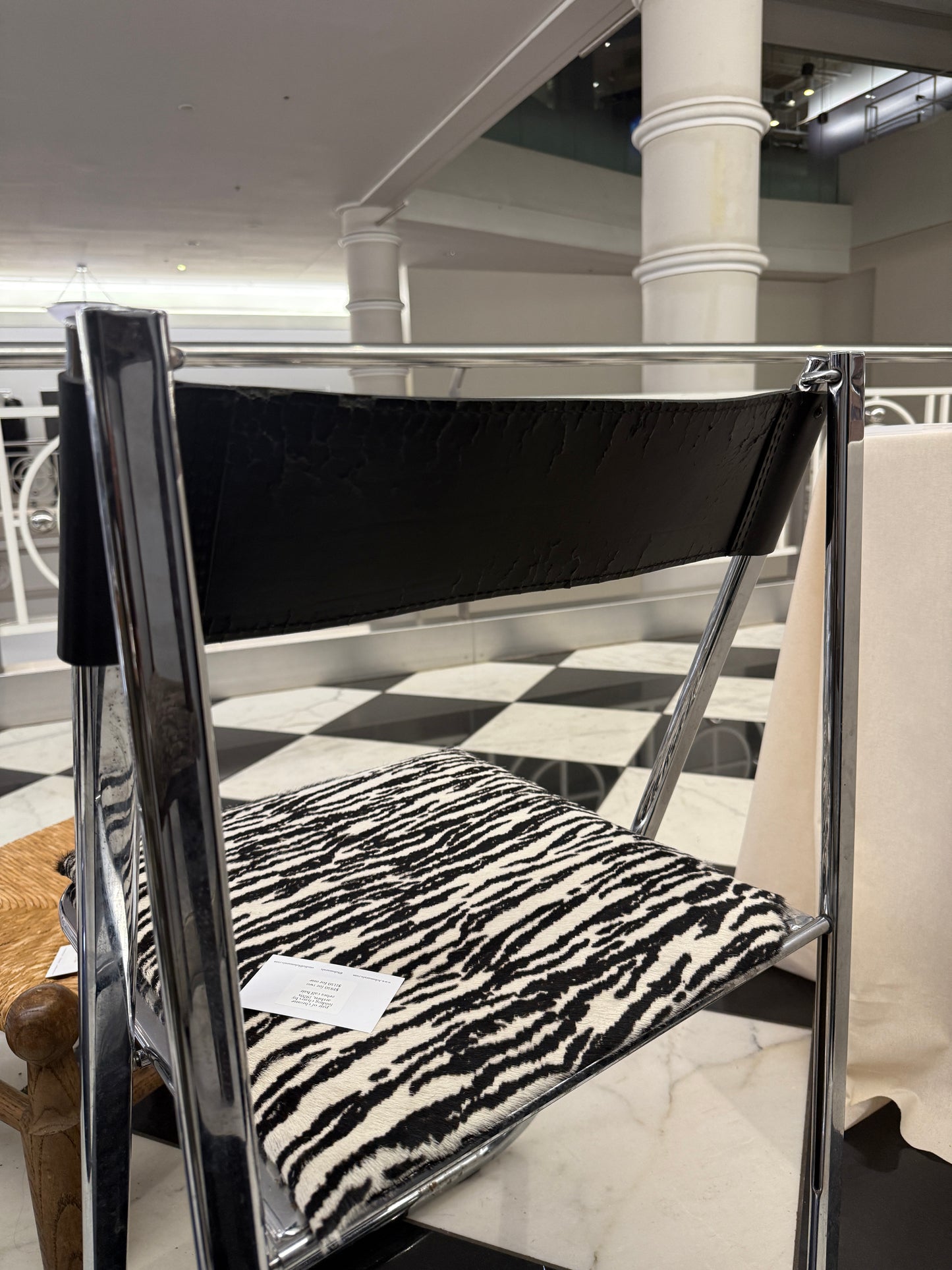 pair of chrome folding chairs by arrben, 1970s in zebra calf hair