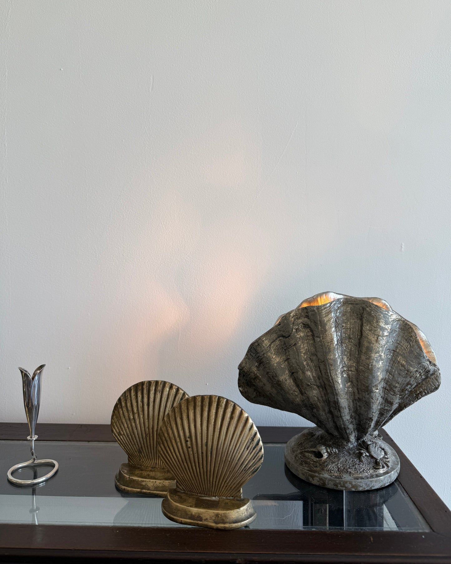 vintage brass shell bookends