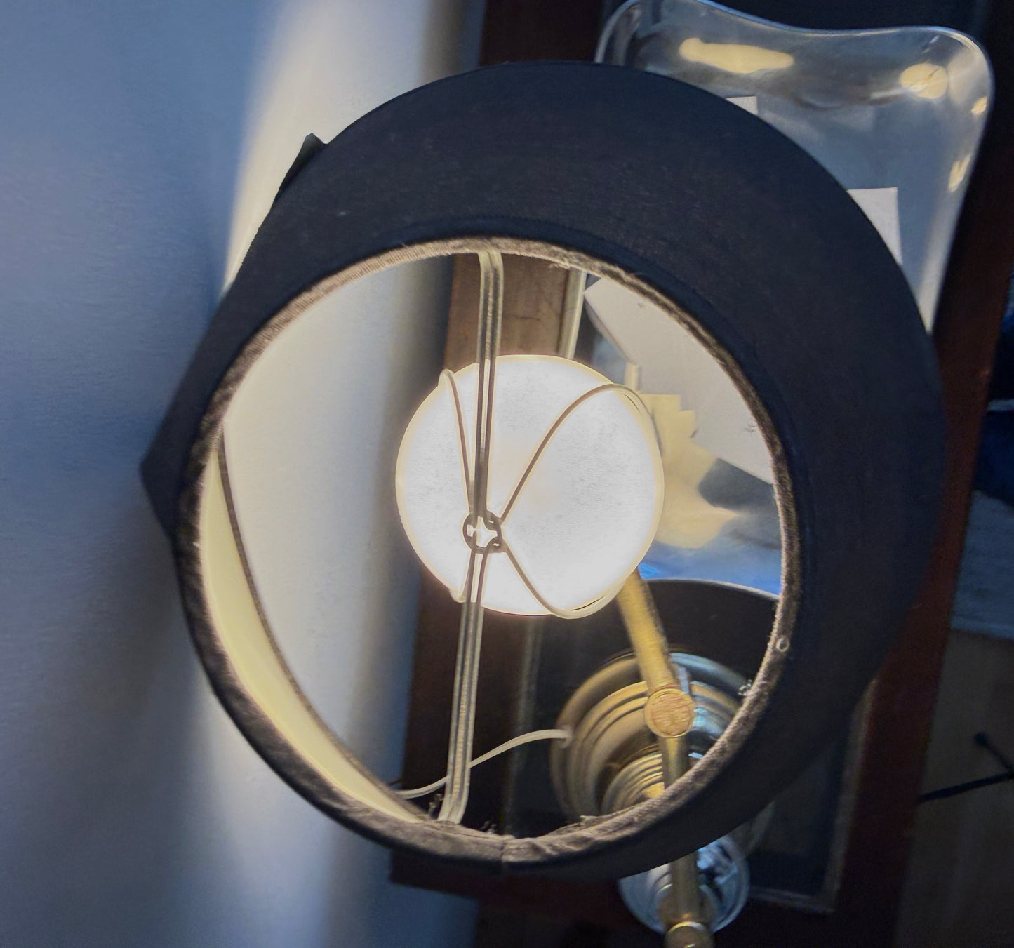 adjustable brass + chrome swing arm table lamp