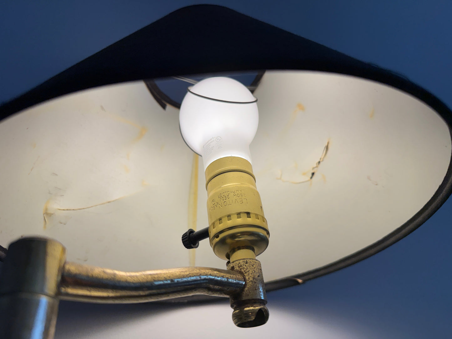 adjustable brass + chrome swing arm table lamp