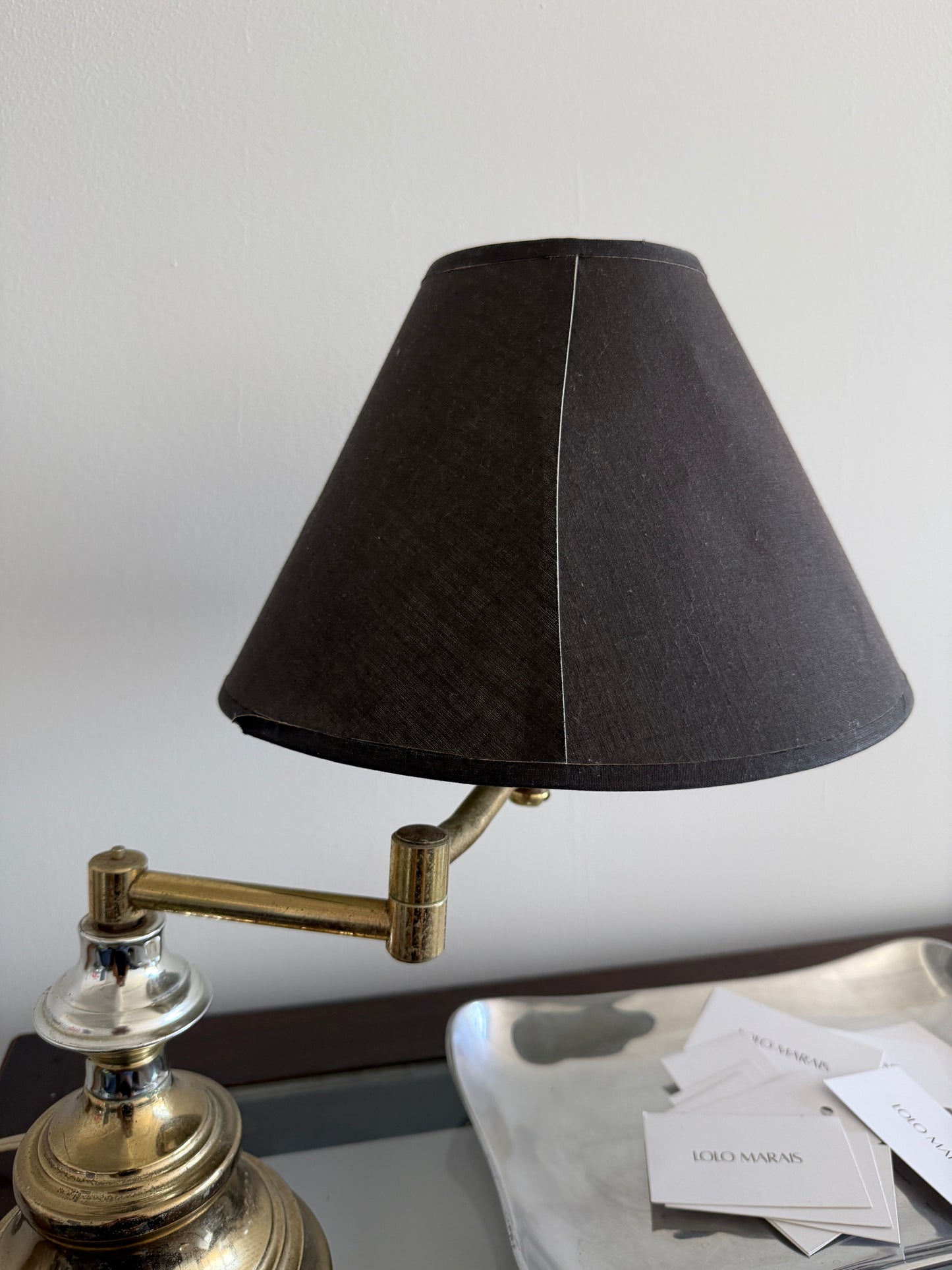 adjustable brass + chrome swing arm table lamp